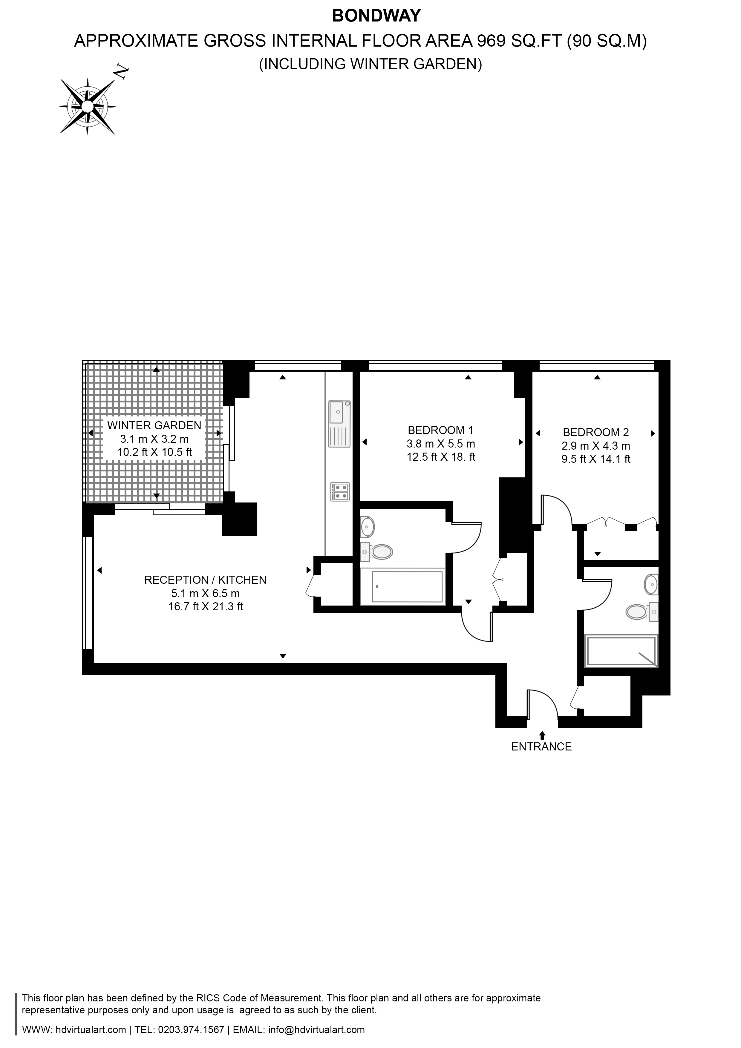 Flat 1108 Damac Tower, 67, Bondway, Nine Elms floorplan