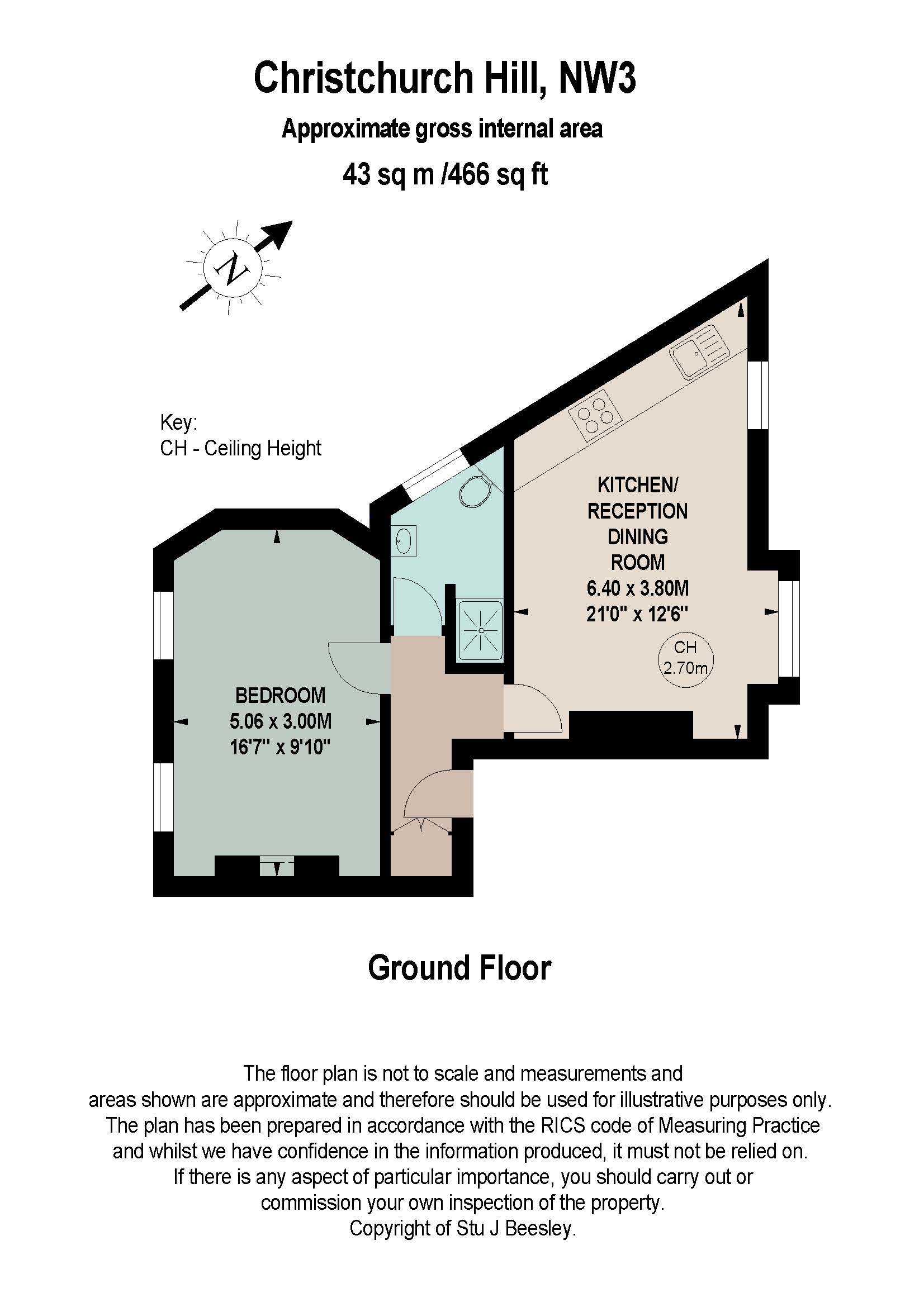 Christchurch Hill, Hampstead, London NW3, 1 bedroom flat for sale