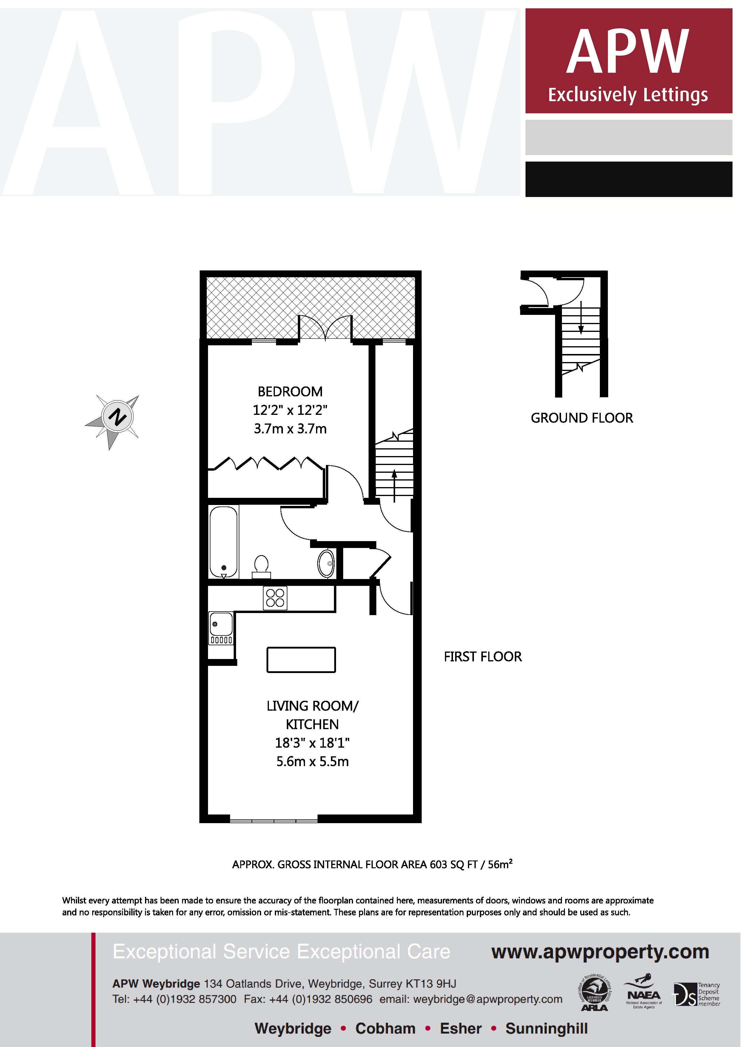 1 Bedrooms Flat to rent in Cross Road, Weybridge KT13