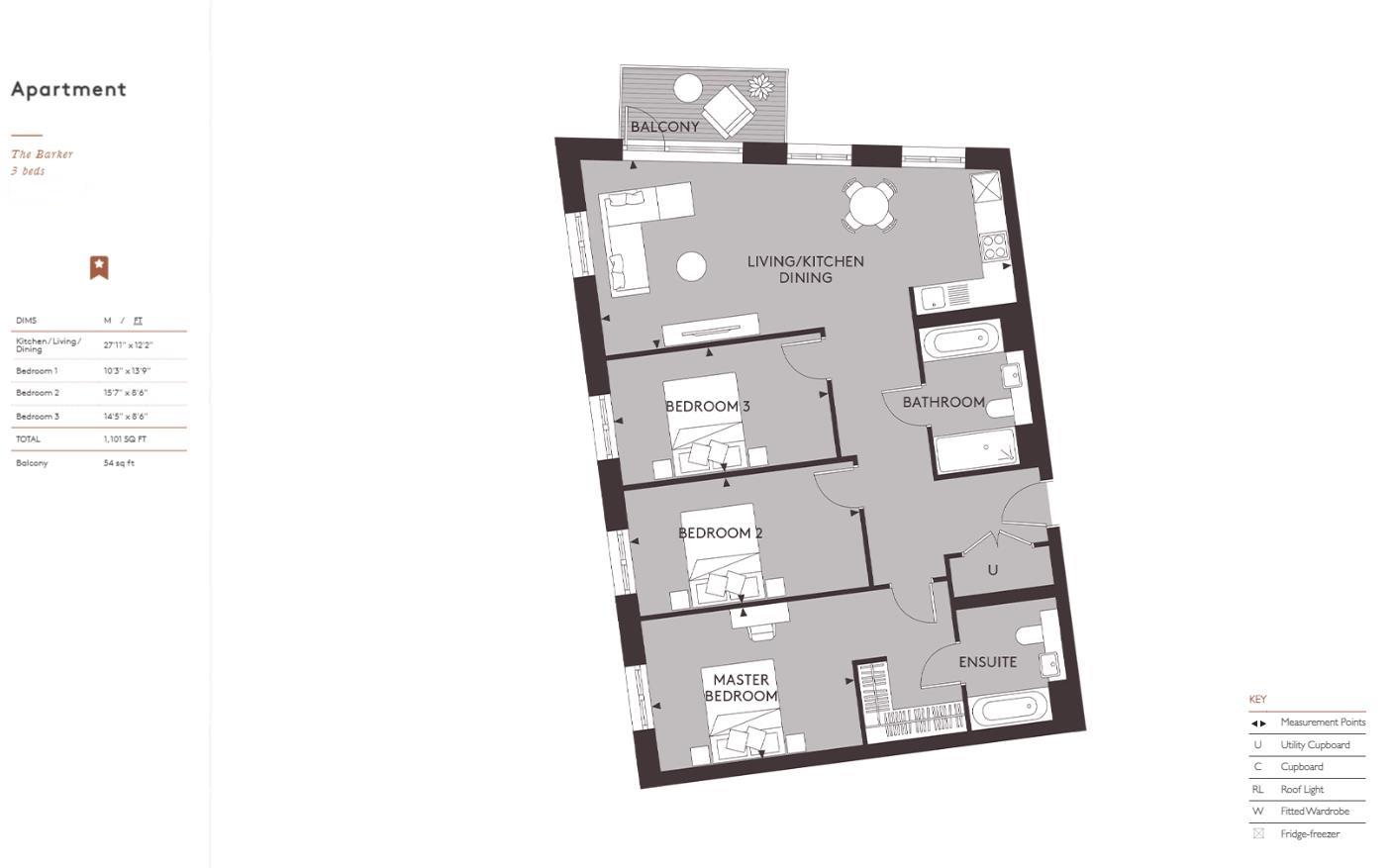 402, The Barker, Birmingham floorplan