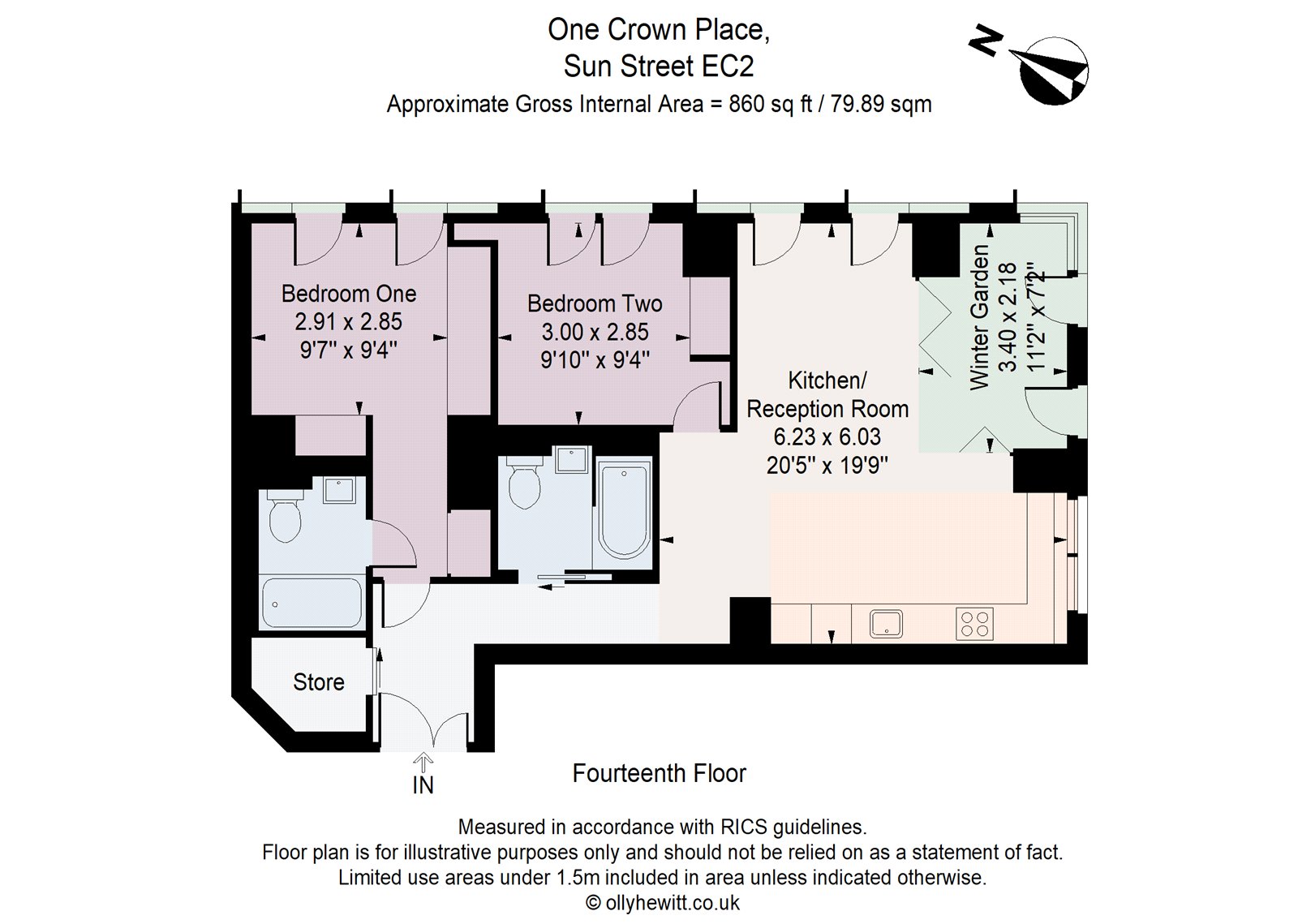 N1406 One Crown Place, 19, Sun Street, London floorplan