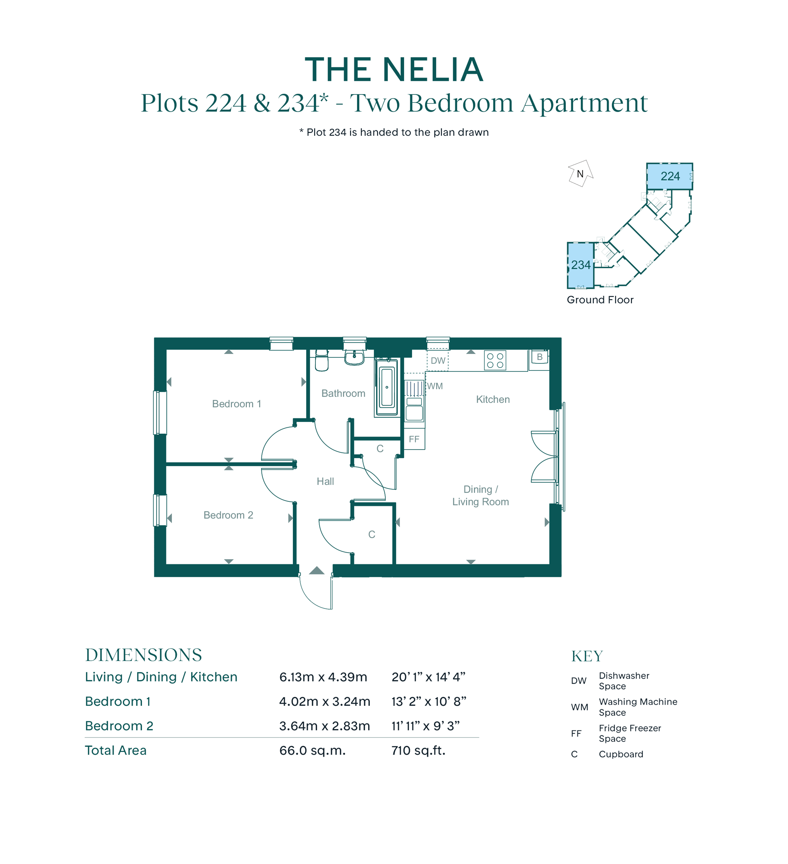 42 Banbury Drive - Nelia 2 bed no ensuite RL, Leaf Living at Hampton Water, Peterborough, PE7, Hampton floorplan