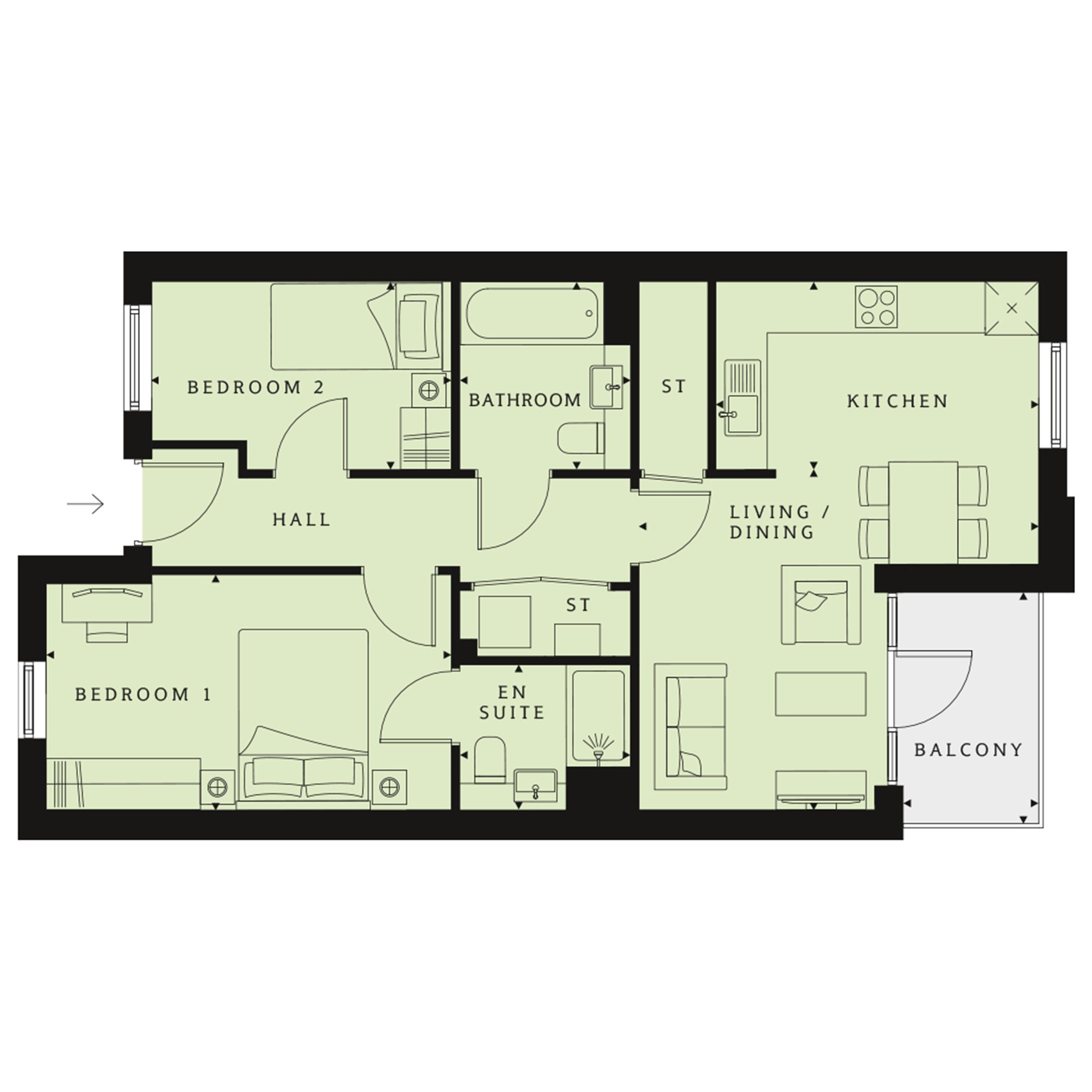 2 Bedrooms Flat for sale in 