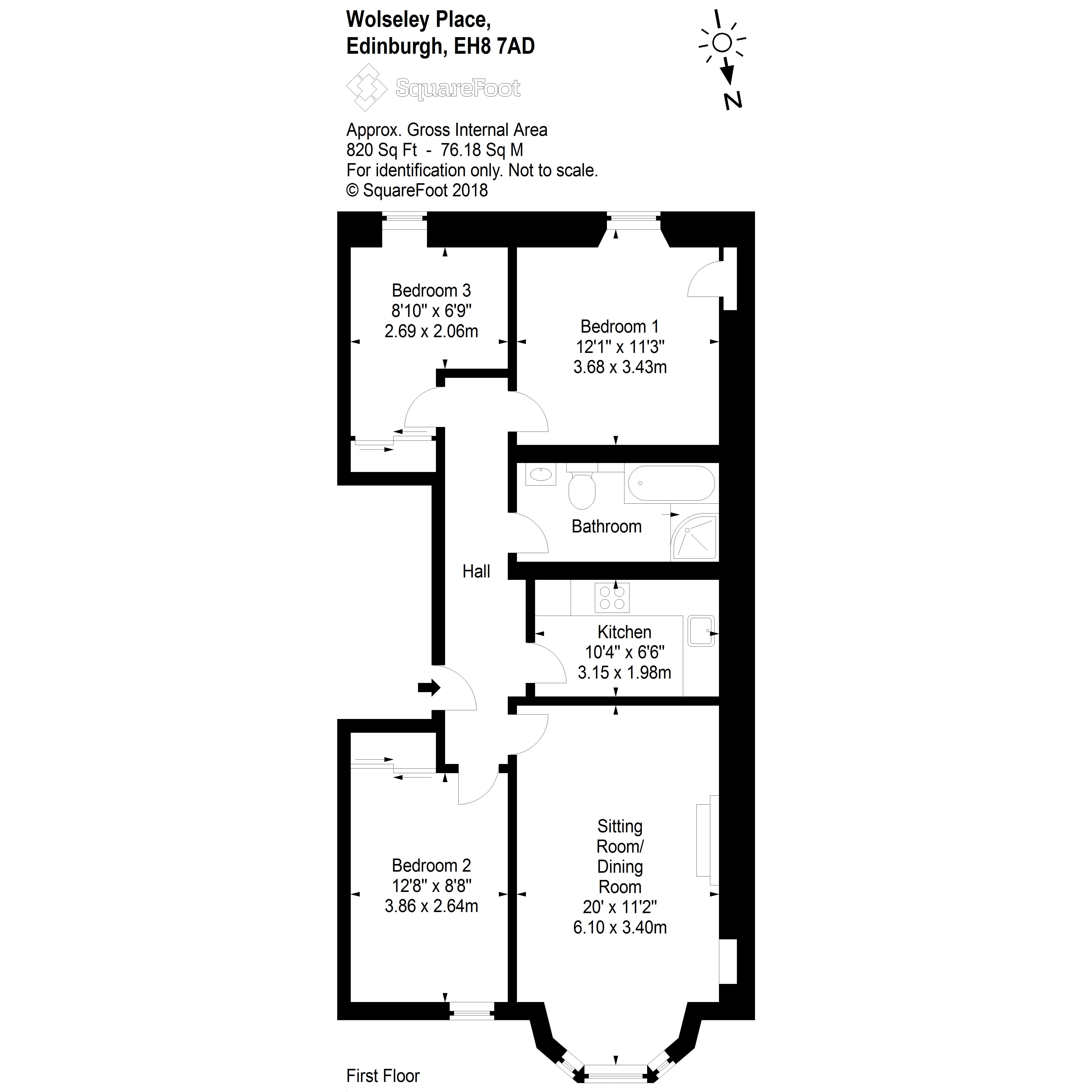 3 Bedrooms Flat for sale in 2 (1F1) Wolseley Place, Meadowbank EH8