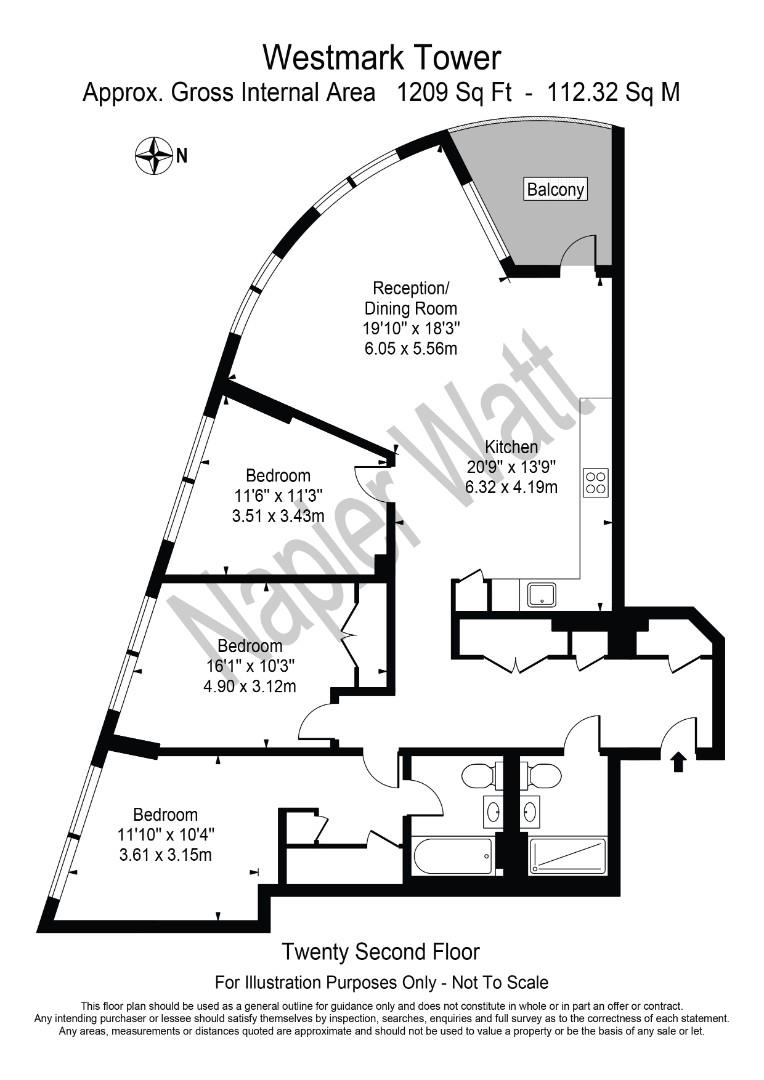 Apartment 2207, Westmark Tower, 1 Newcastle Place, London floorplan