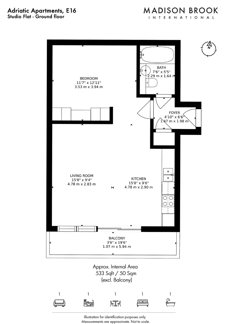 Flat 1,, Adriatic Apartments, Royal Victoria Dock floorplan