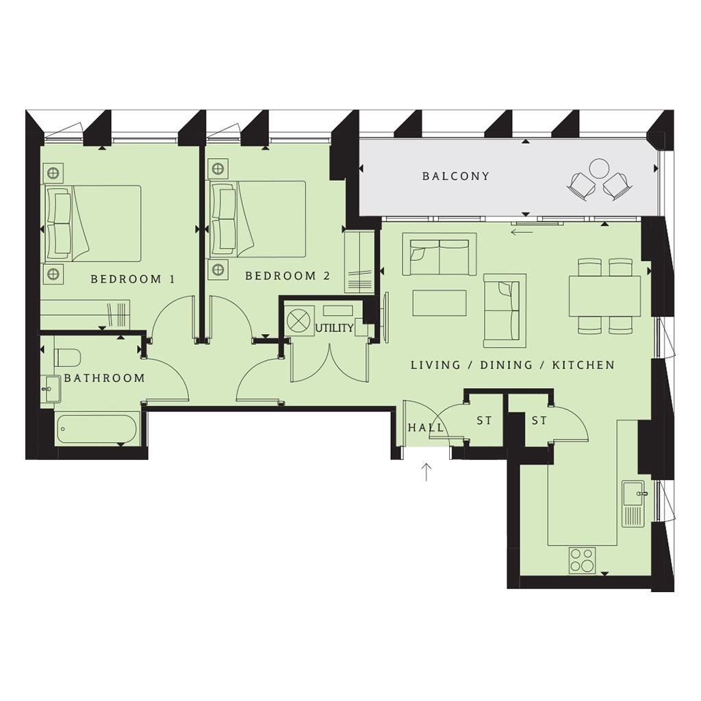 2 Bedrooms Flat for sale in 