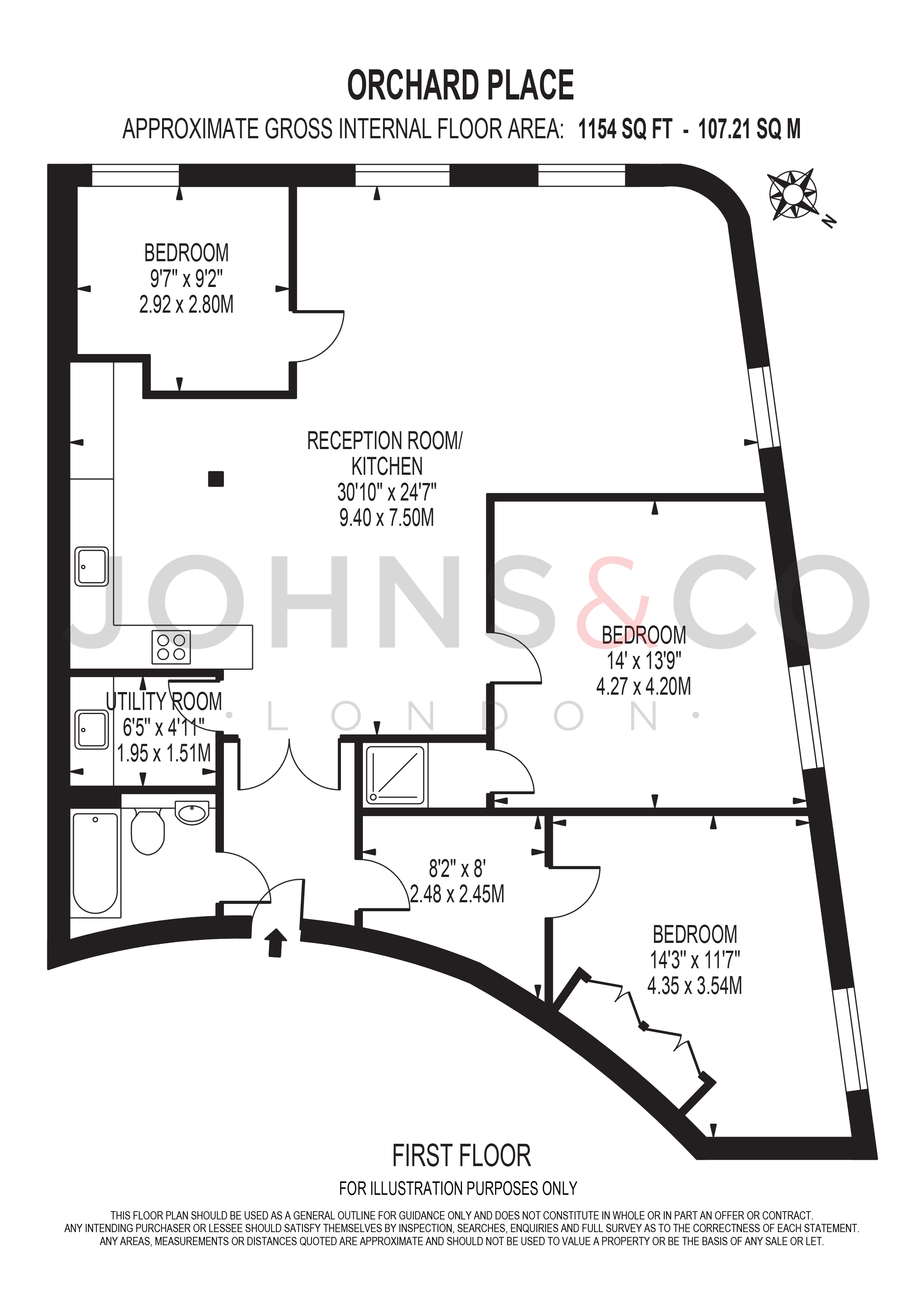Flat 1 44, Orchard Place, London floorplan