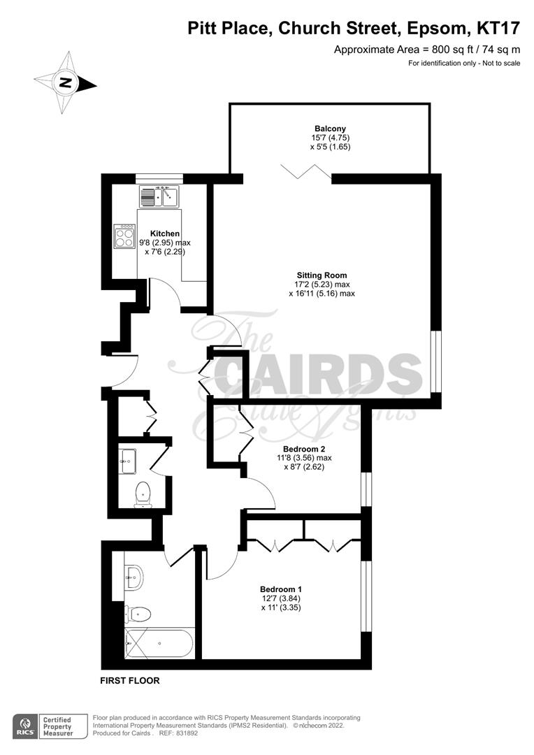 Pitt Place, Church Street, Epsom KT17, 2 bedroom flat for sale