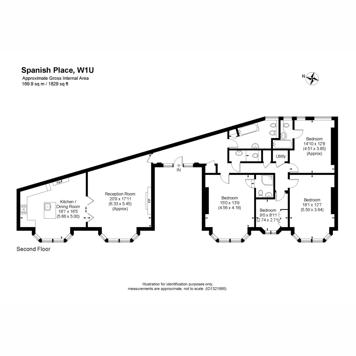 Flat Flat 5, 6, Spanish Place, London floorplan