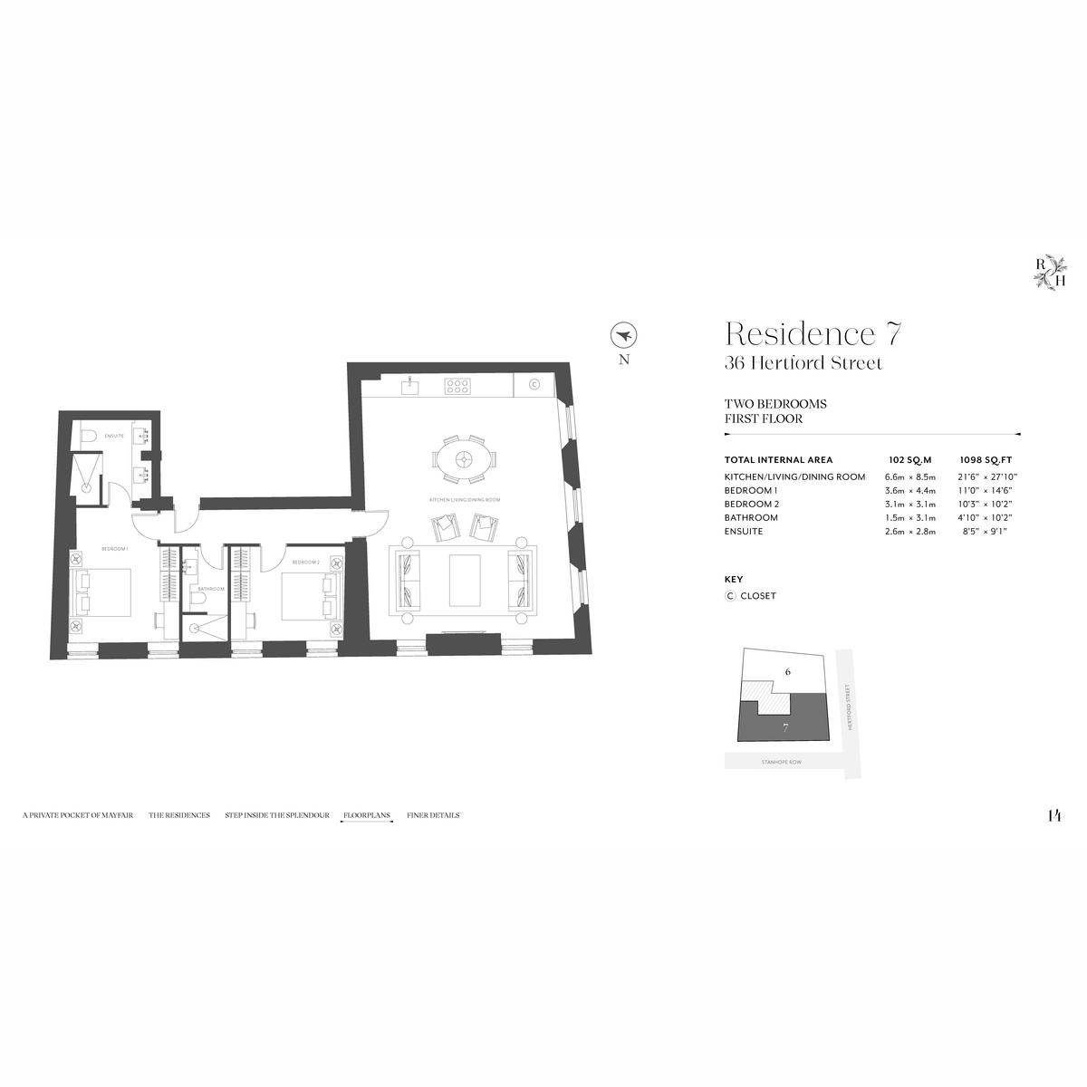 Flat 7, 36, Hertford Street, London floorplan
