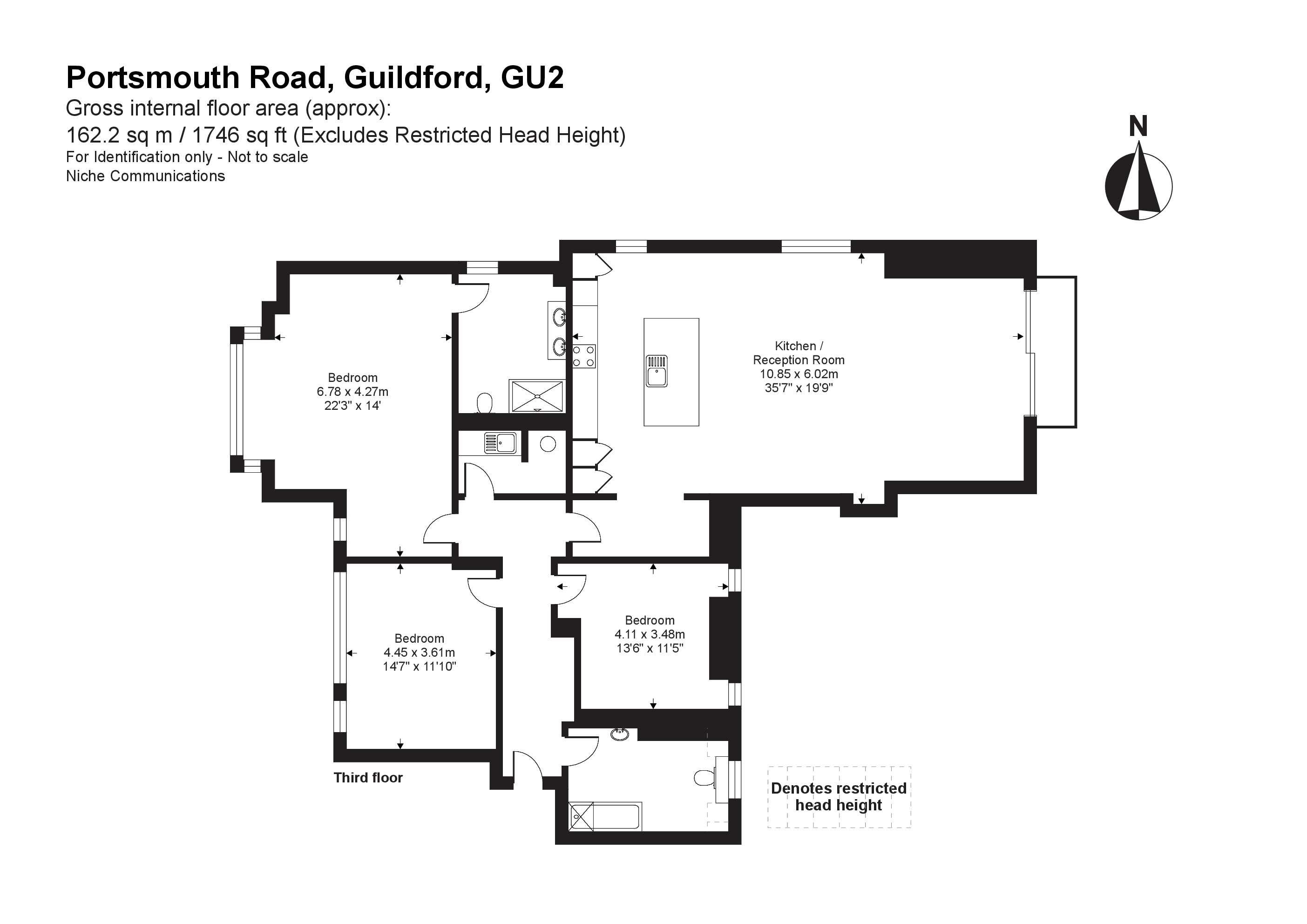 3 Bedrooms Flat for sale in Hitherbury House, 97 Portsmouth Road, Guildford, Surrey GU2