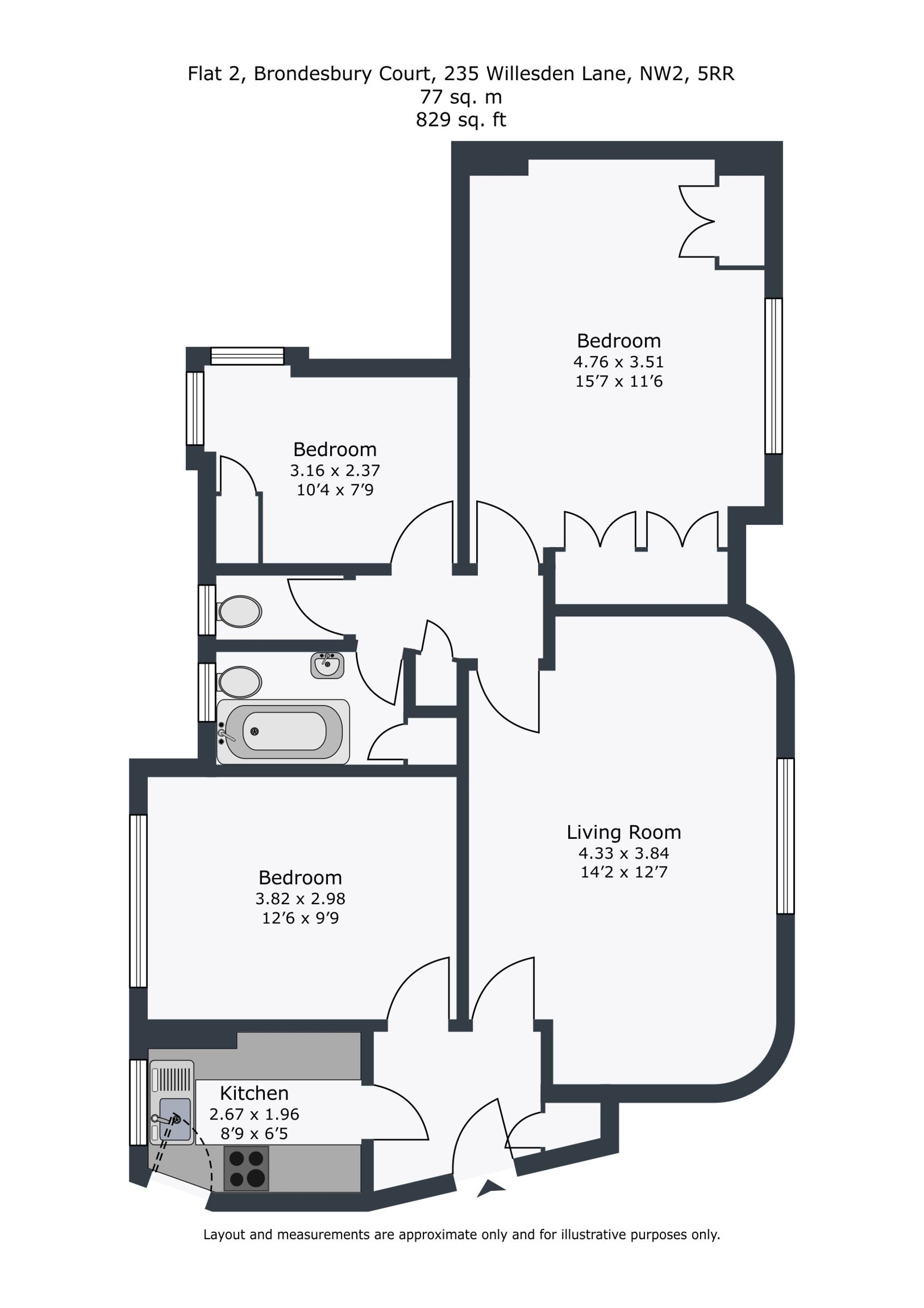 2 Brondesbury Court 235 Willesden Lane, London floorplan