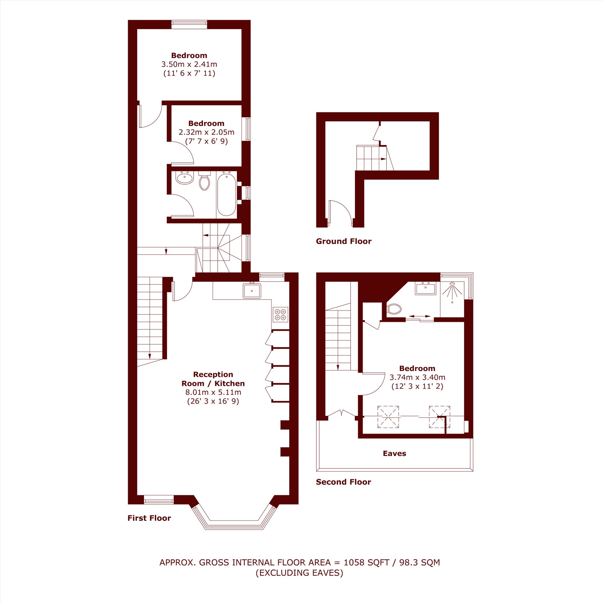 First Floor Flat, 148, Upper Richmond Road West, London floorplan