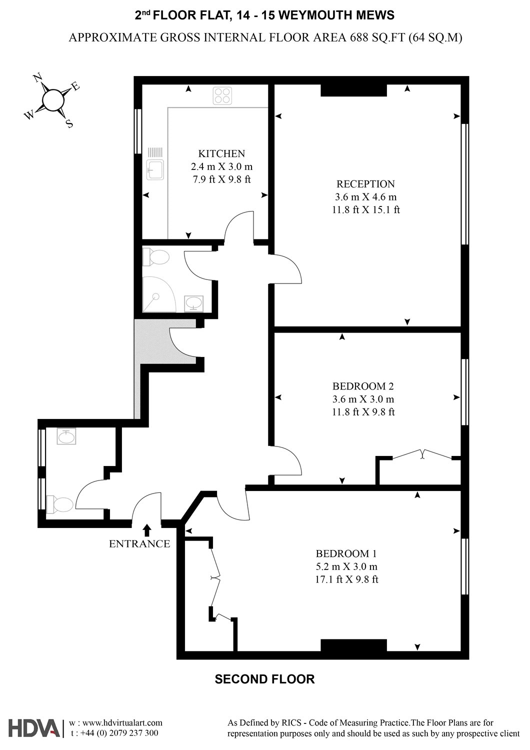 2 Bedrooms Flat to rent in Weymouth Mews, Marylebone, London W1G