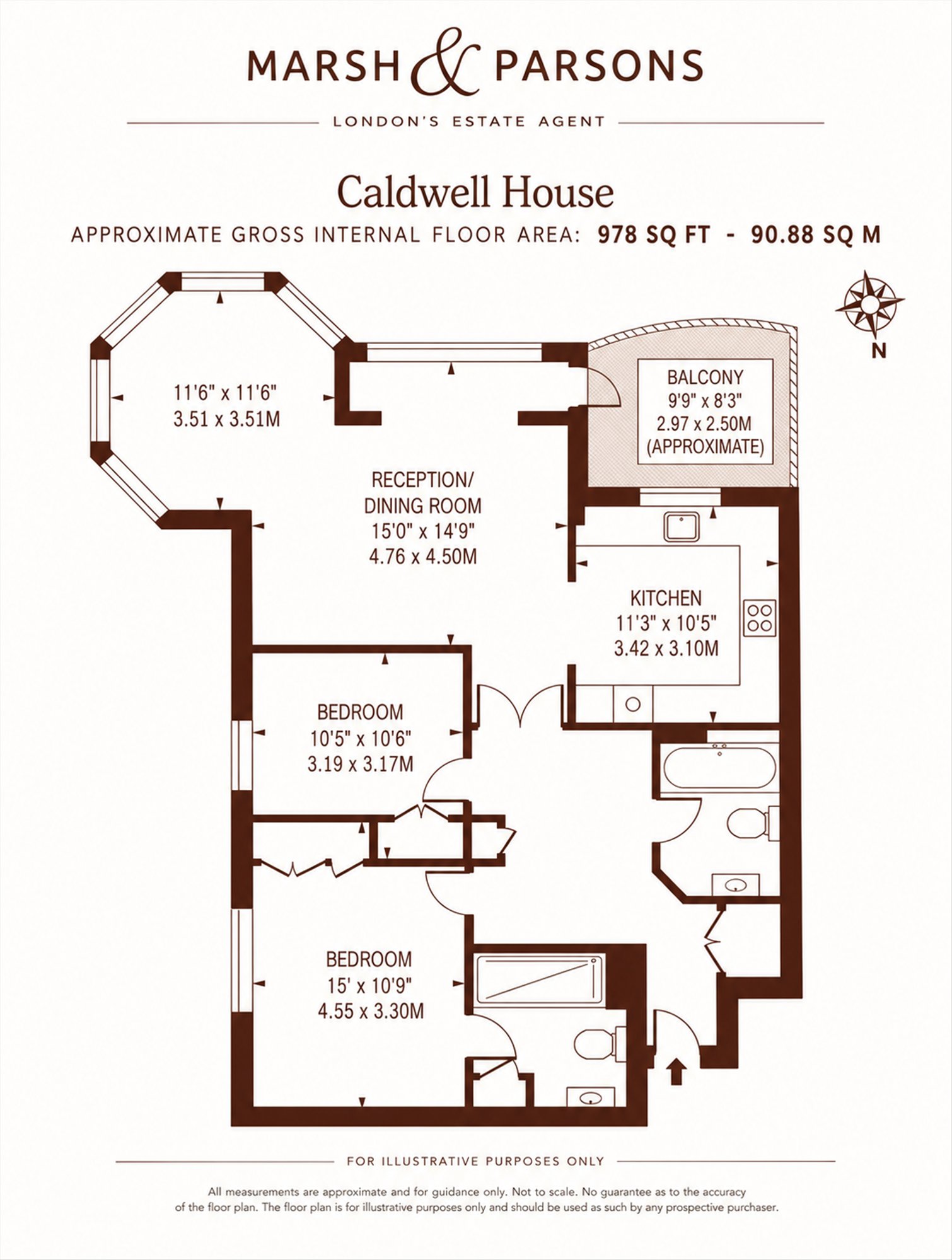 Flat 6, Caldwell House, 48, Trinity Church Road, London floorplan