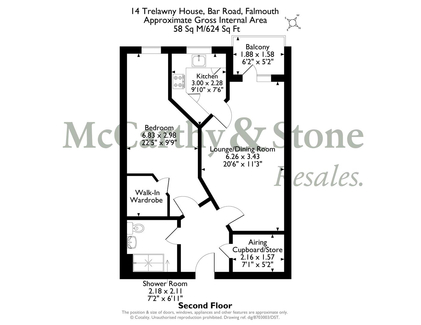 14 Trelawny House, Bar Road, Falmouth floorplan