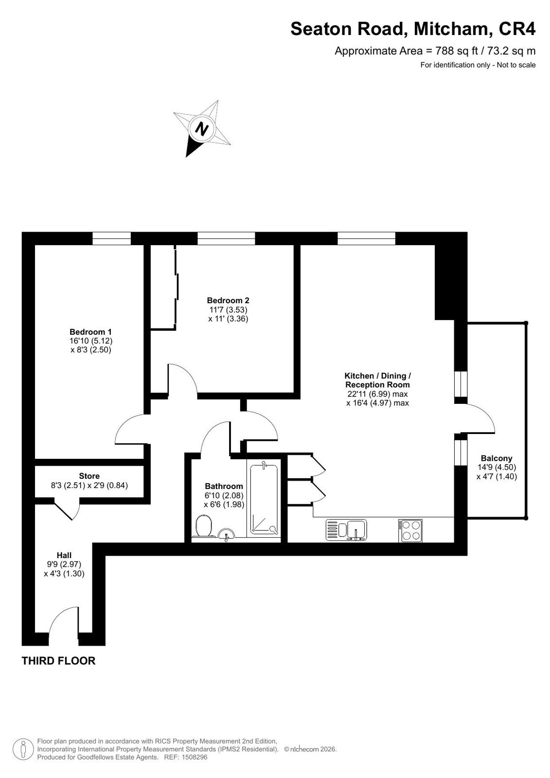 Flat 15, Carroll Court,, Seaton Road, Mitcham floorplan