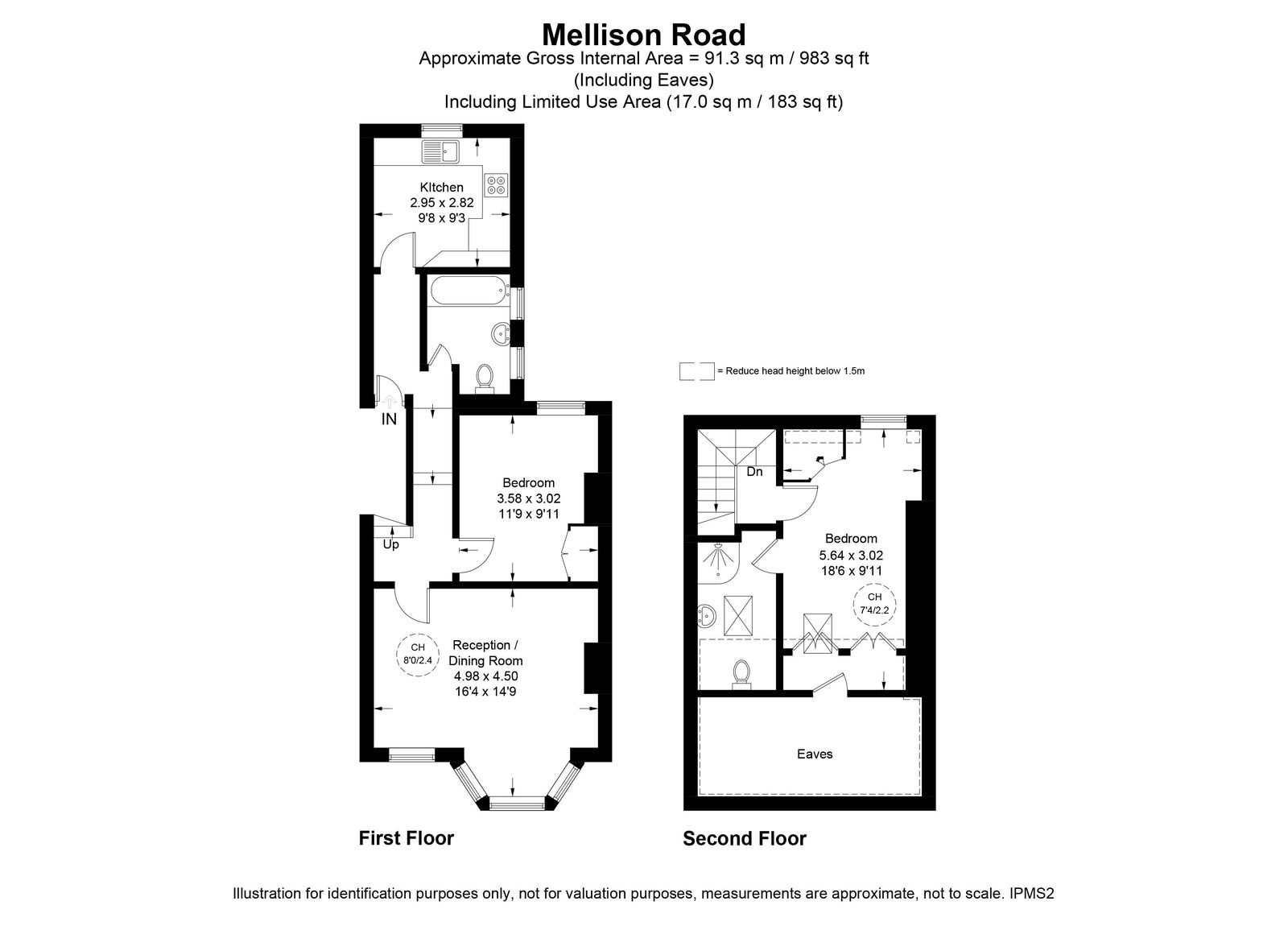 1,Flat 2, Mellison Road, London floorplan