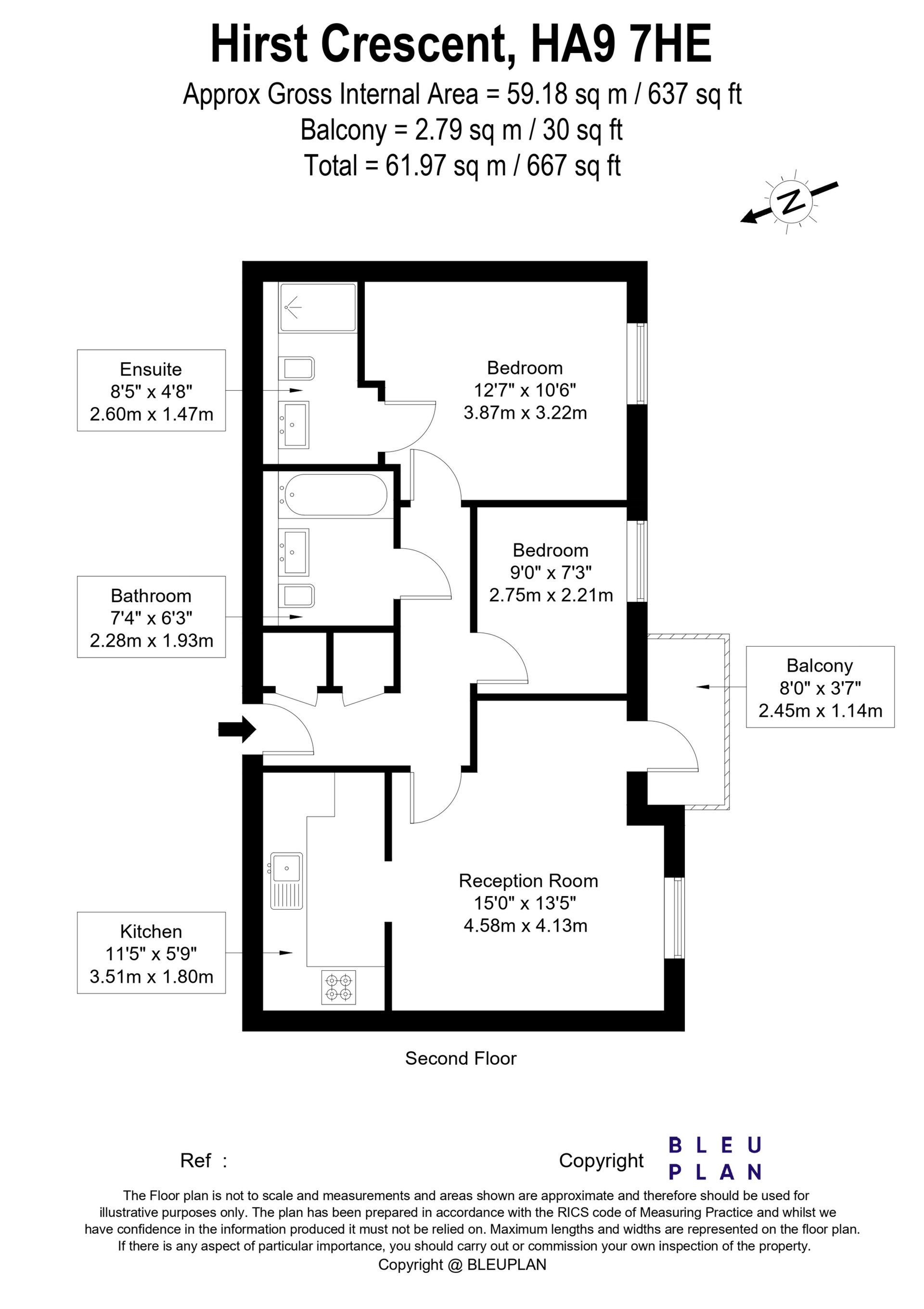 9 Bell House, Hirst Crescent, Middlesex floorplan