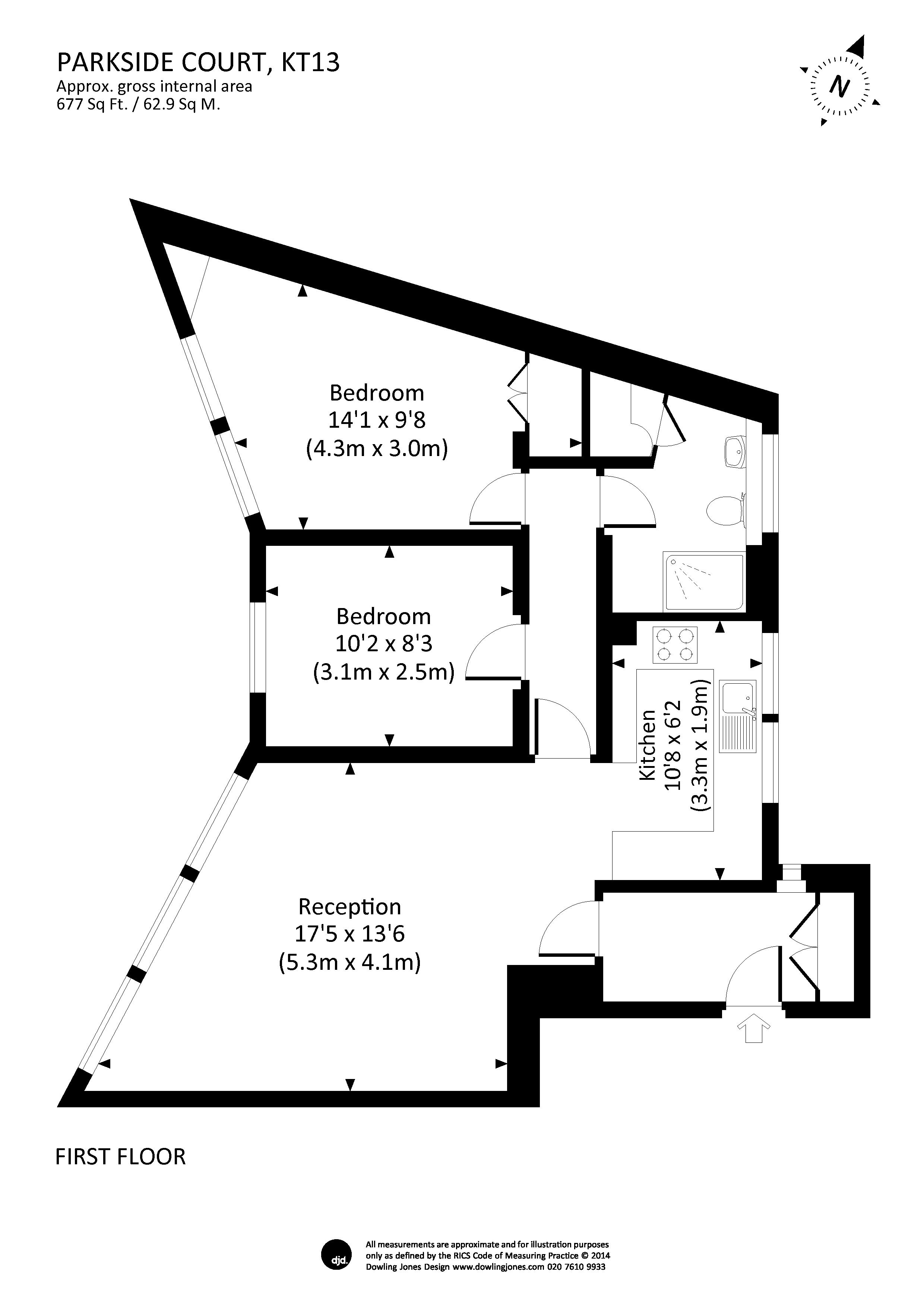 2 Bedrooms Flat to rent in Parkside Court, Baker Street KT13