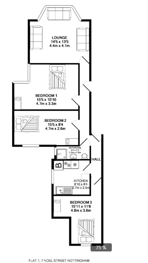Flat 3, 19, Noel Street, Nottingham floorplan