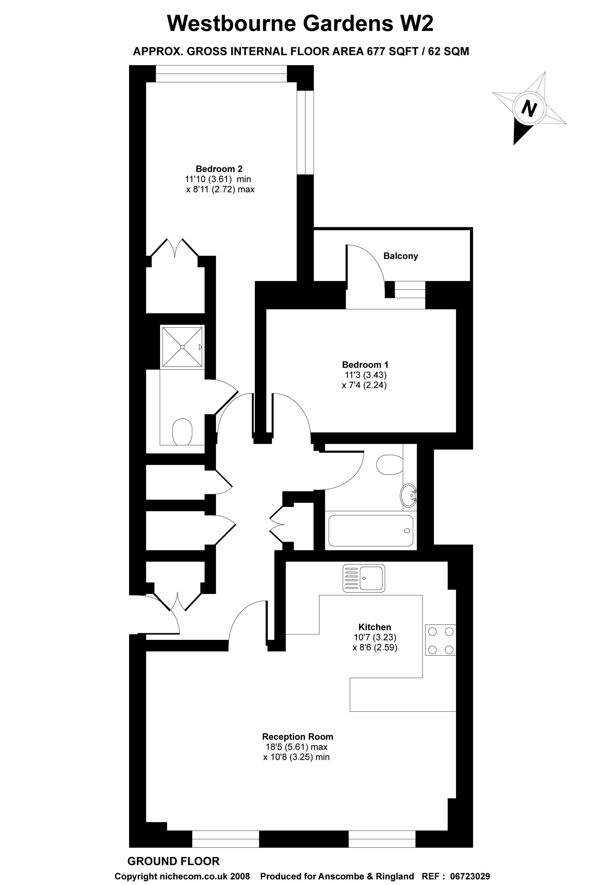 Westbourne Gardens, London, UK W2, 2 bedroom flat to rent 64613802