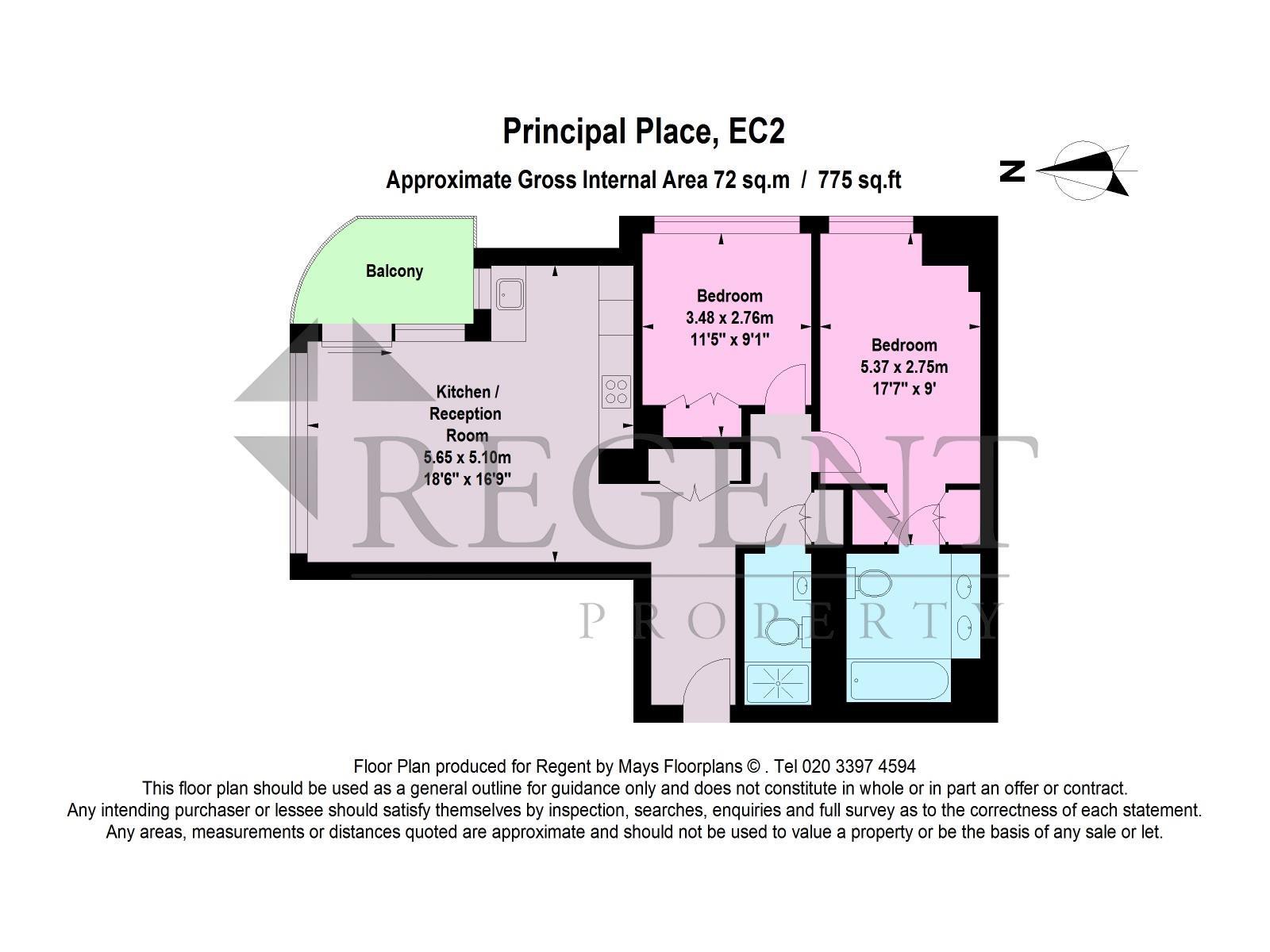 2, Flat 3004, Principal Place, London floorplan