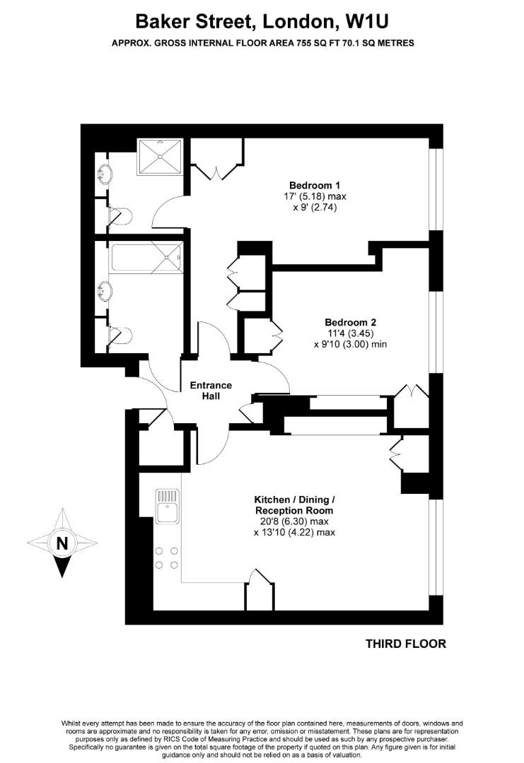 Flat 8, 99, Baker Street, London floorplan