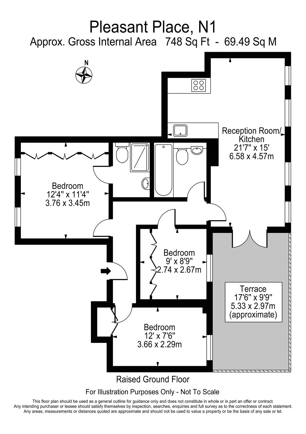 3 Bedrooms Flat to rent in Pleasant Place, London N1