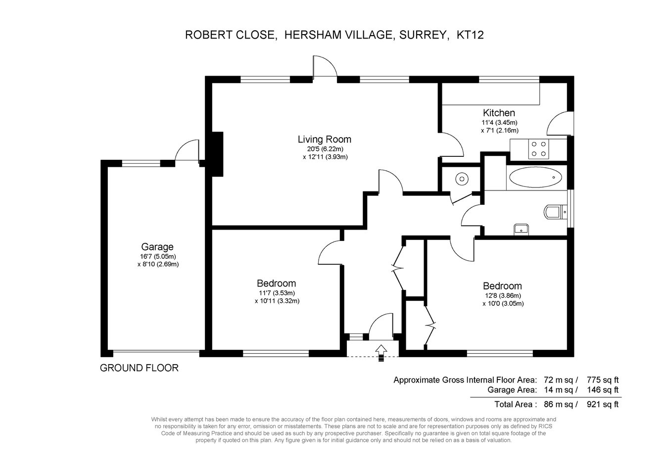 22, Robert Close, Hersham Village floorplan