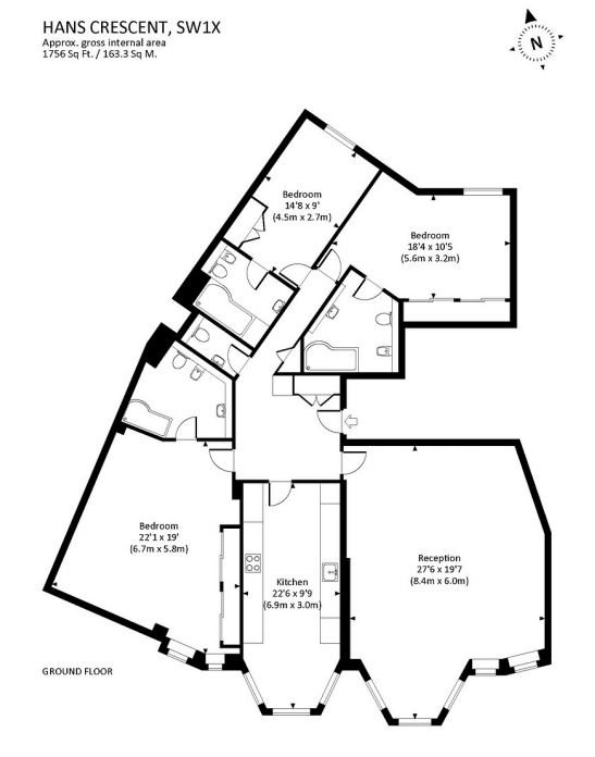 3 Bedrooms Flat to rent in Hans Crescent, Knightsbridge, London SW1X