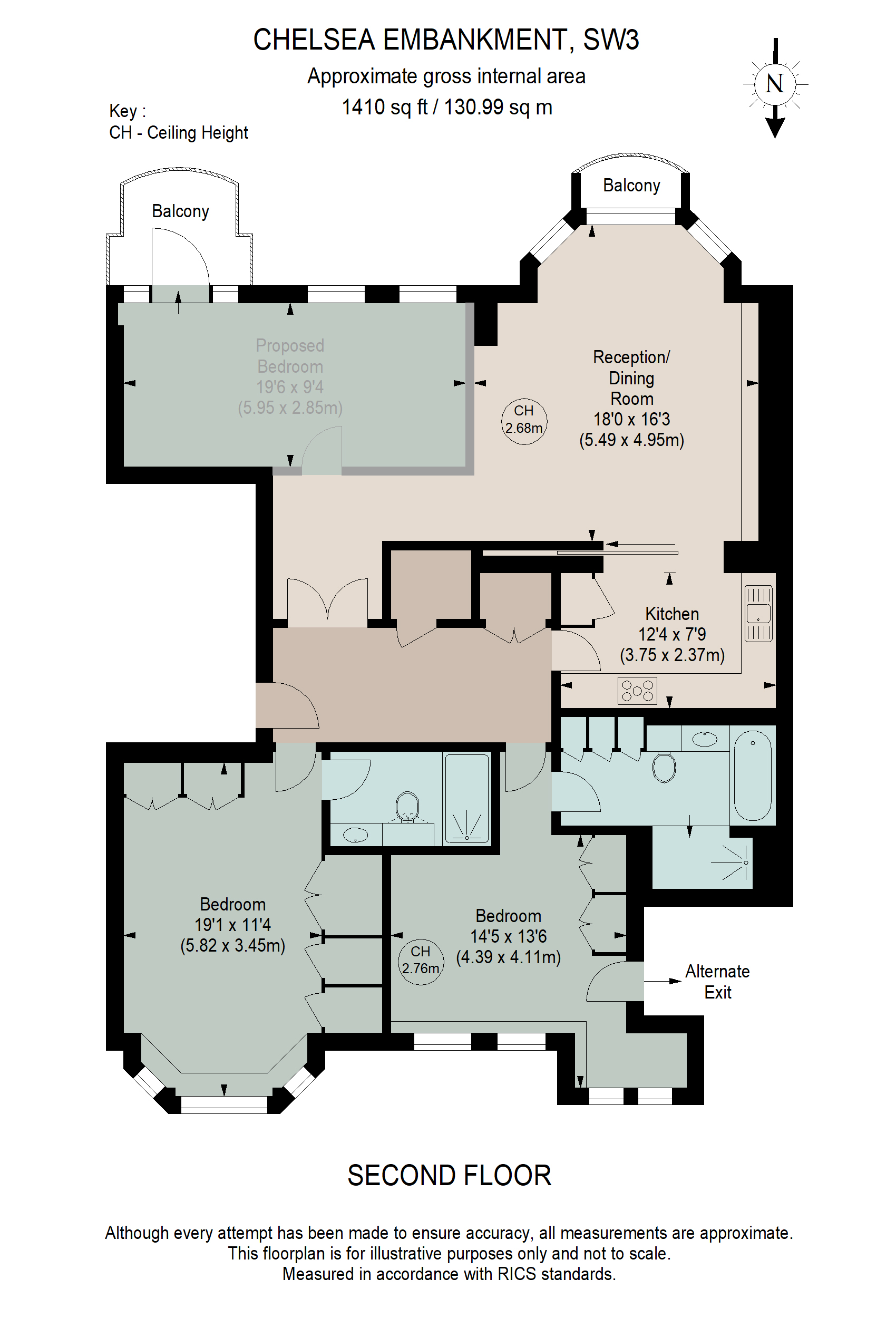 Flat 2, 16, Chelsea Embankment, London floorplan