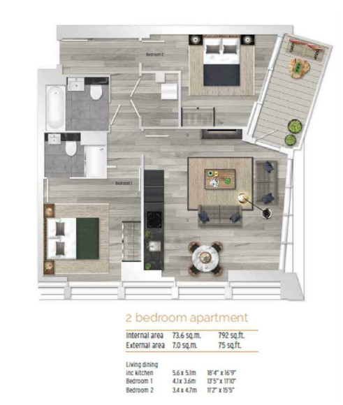 Flat 2305, Icon Tower, Acton floorplan