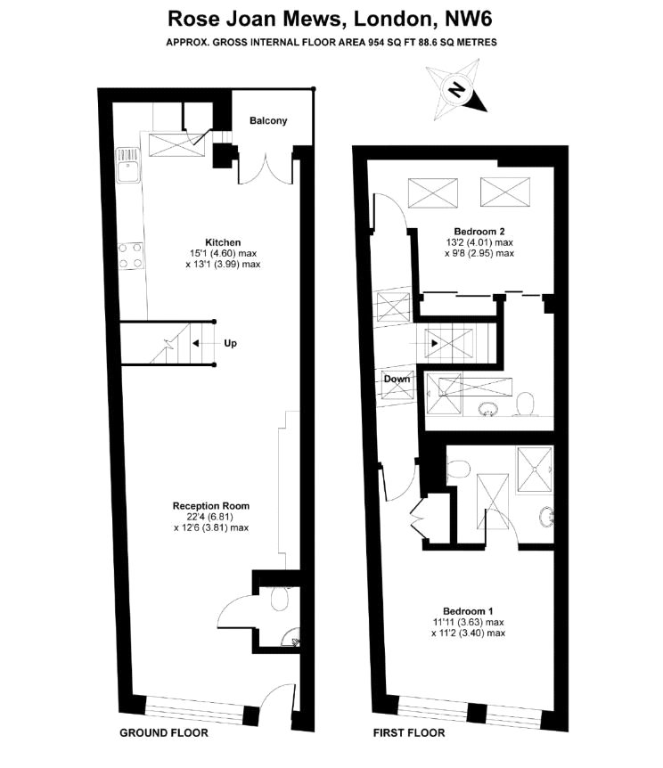 2 Bedrooms  to rent in Rose Joan Mews, West Hampstead, London NW6