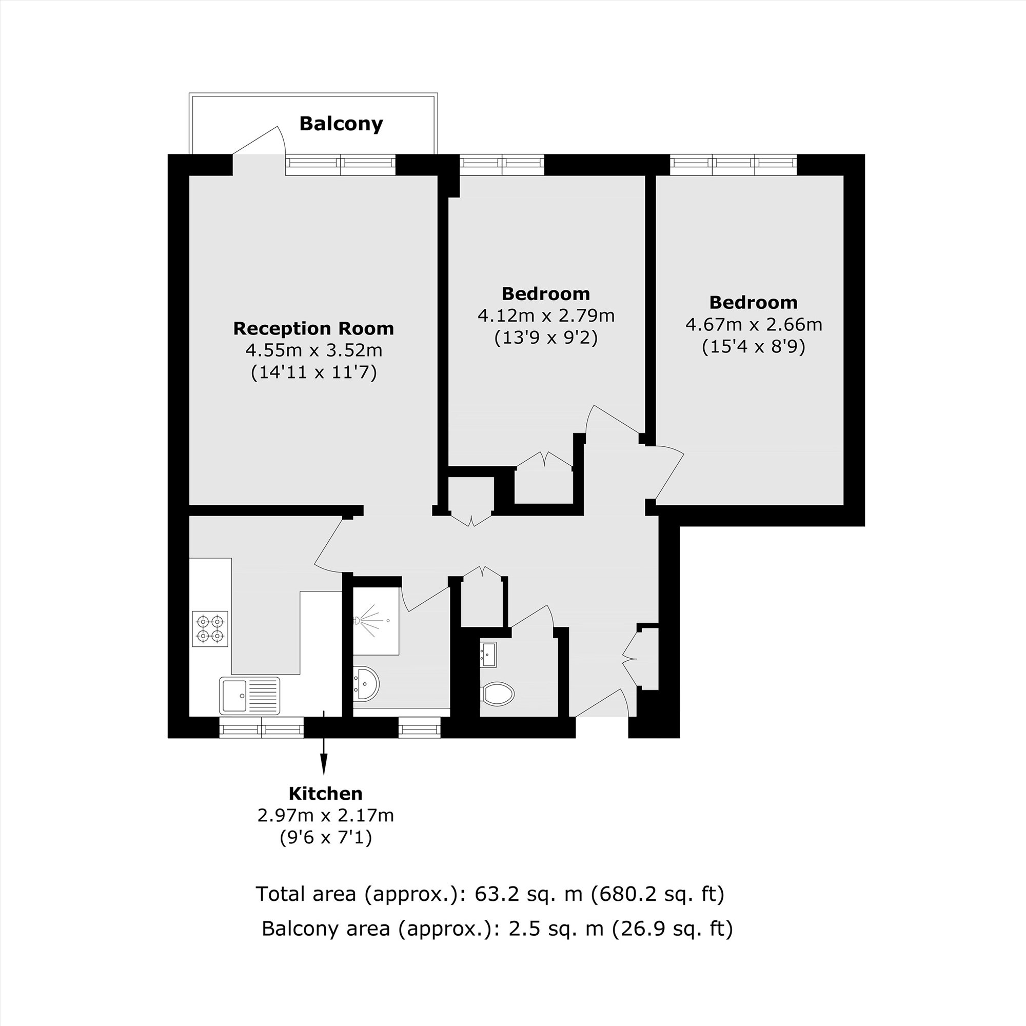 Flat 34, Hickes House, Harben Road, London floorplan