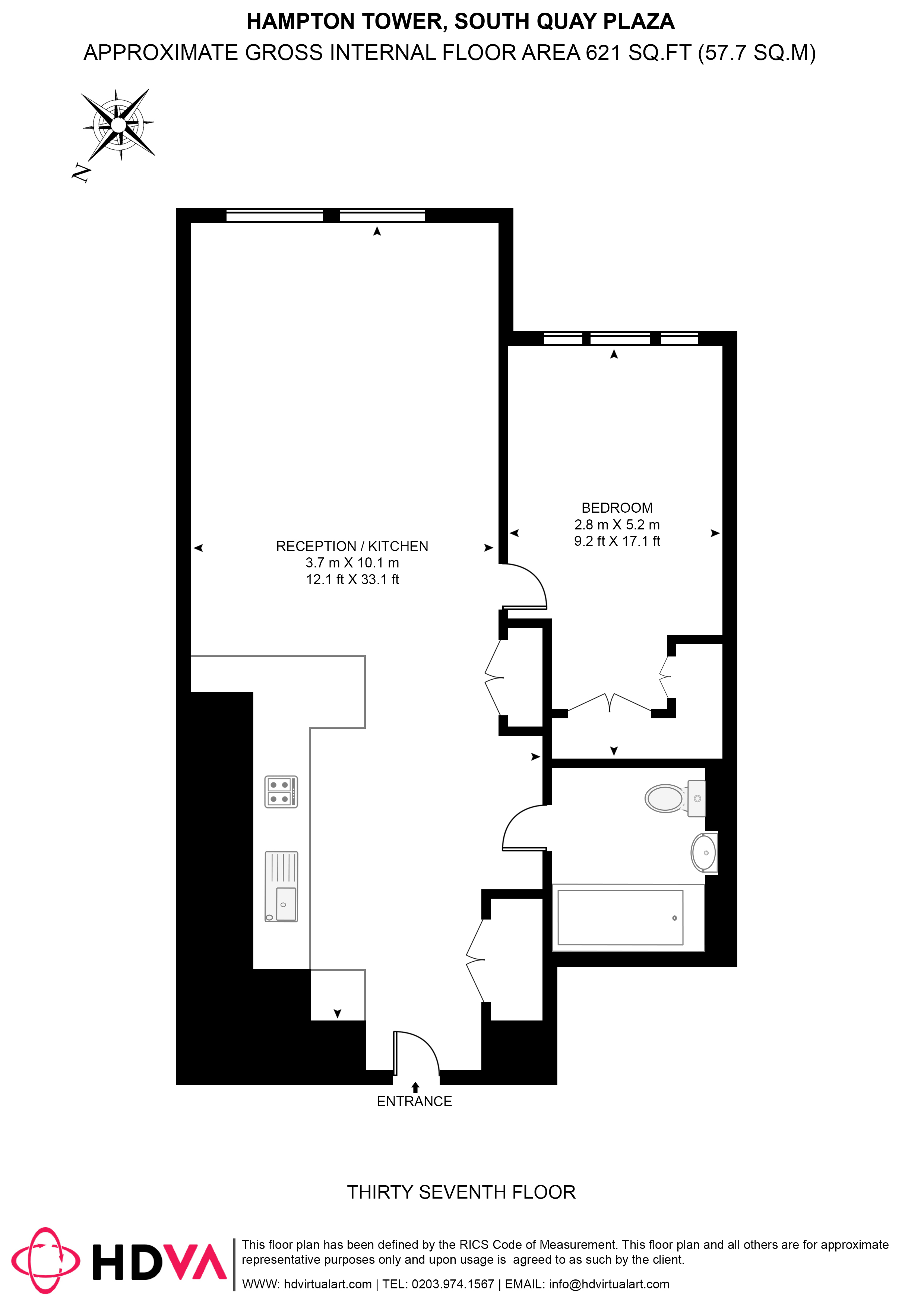 Apartment 3711, Hampton Tower, 75, Marsh Wall, London floorplan