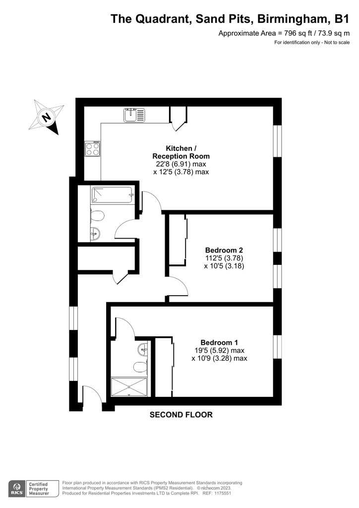 Flat 219 The Quadrant,, 150 Sand Pits, Birmingham floorplan