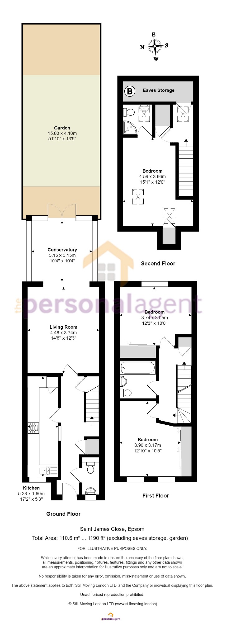 3 Bedrooms Terraced house for sale in St James Close, Epsom, Surrey KT18