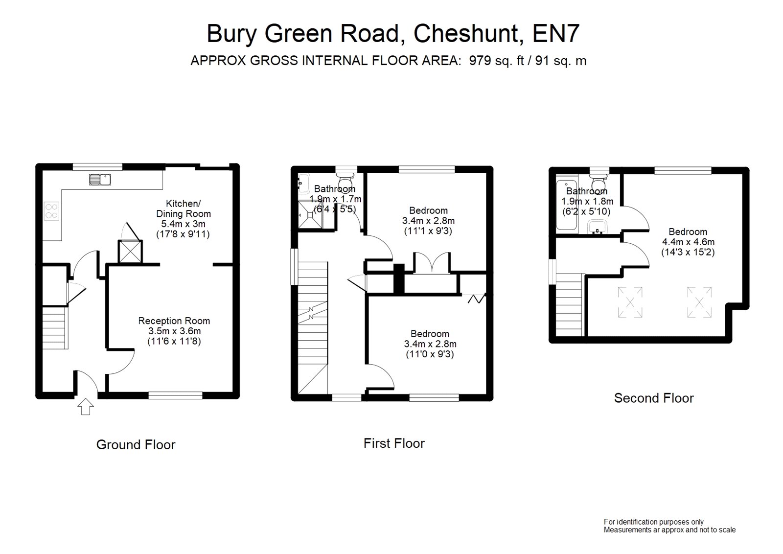 3 Bedrooms Terraced house for sale in Bury Green Road, Cheshunt, Waltham Cross, Hertfordshire EN7
