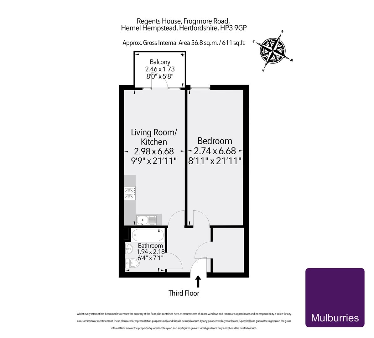 Frogmore Road, Hemel Hempstead HP3, 1 bedroom flat for sale 68559050