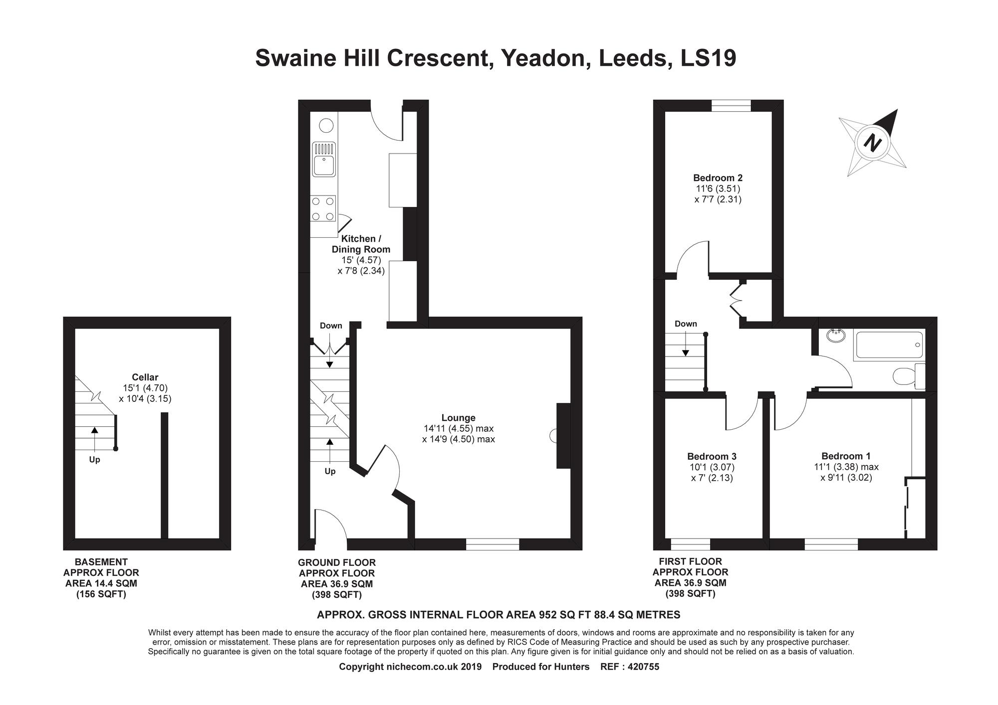 3 Bedrooms Terraced house for sale in Swaine Hill Crescent, Yeadon, Leeds LS19