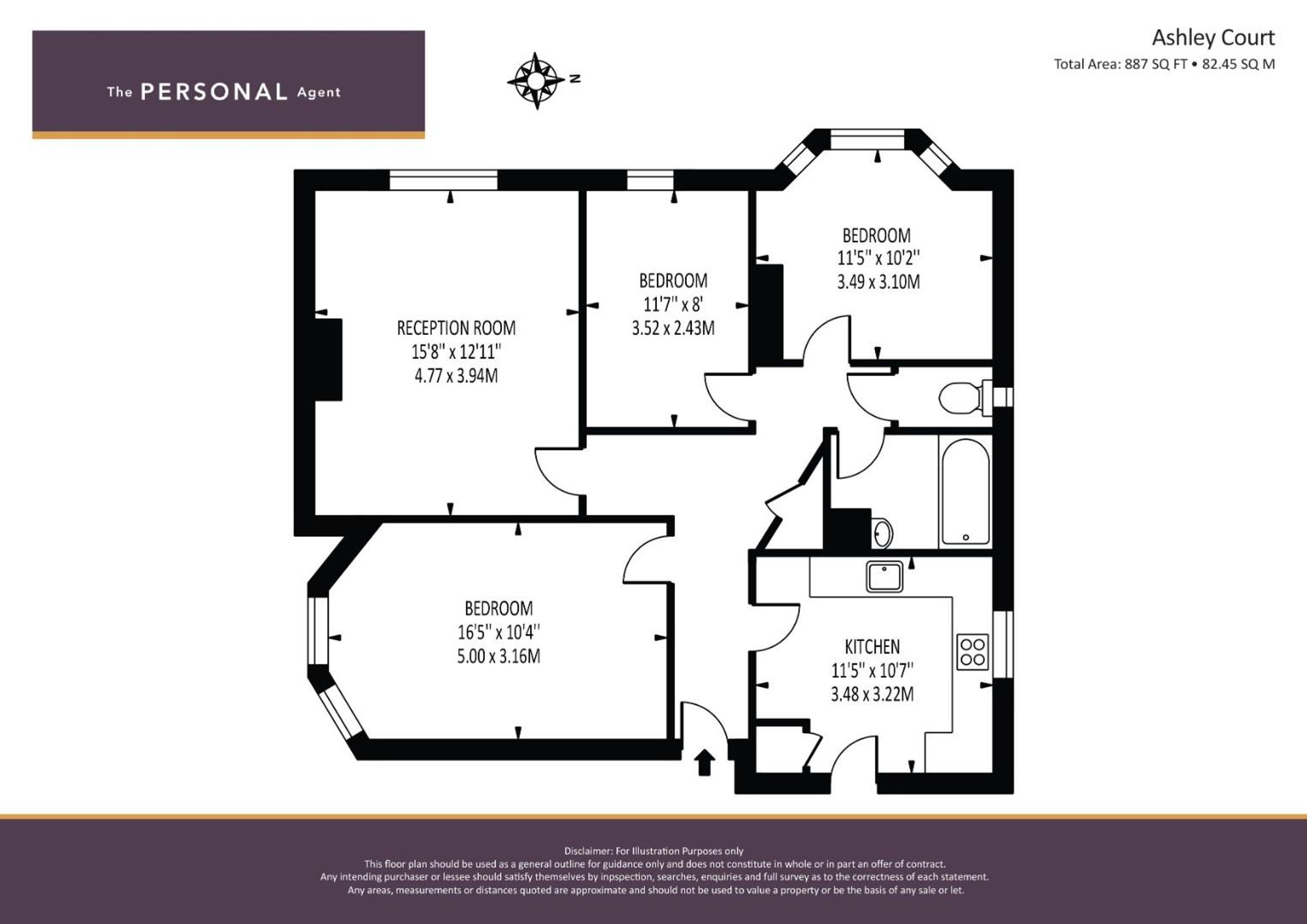 Flat 2, Ashley Court Ashley Road, Epsom floorplan