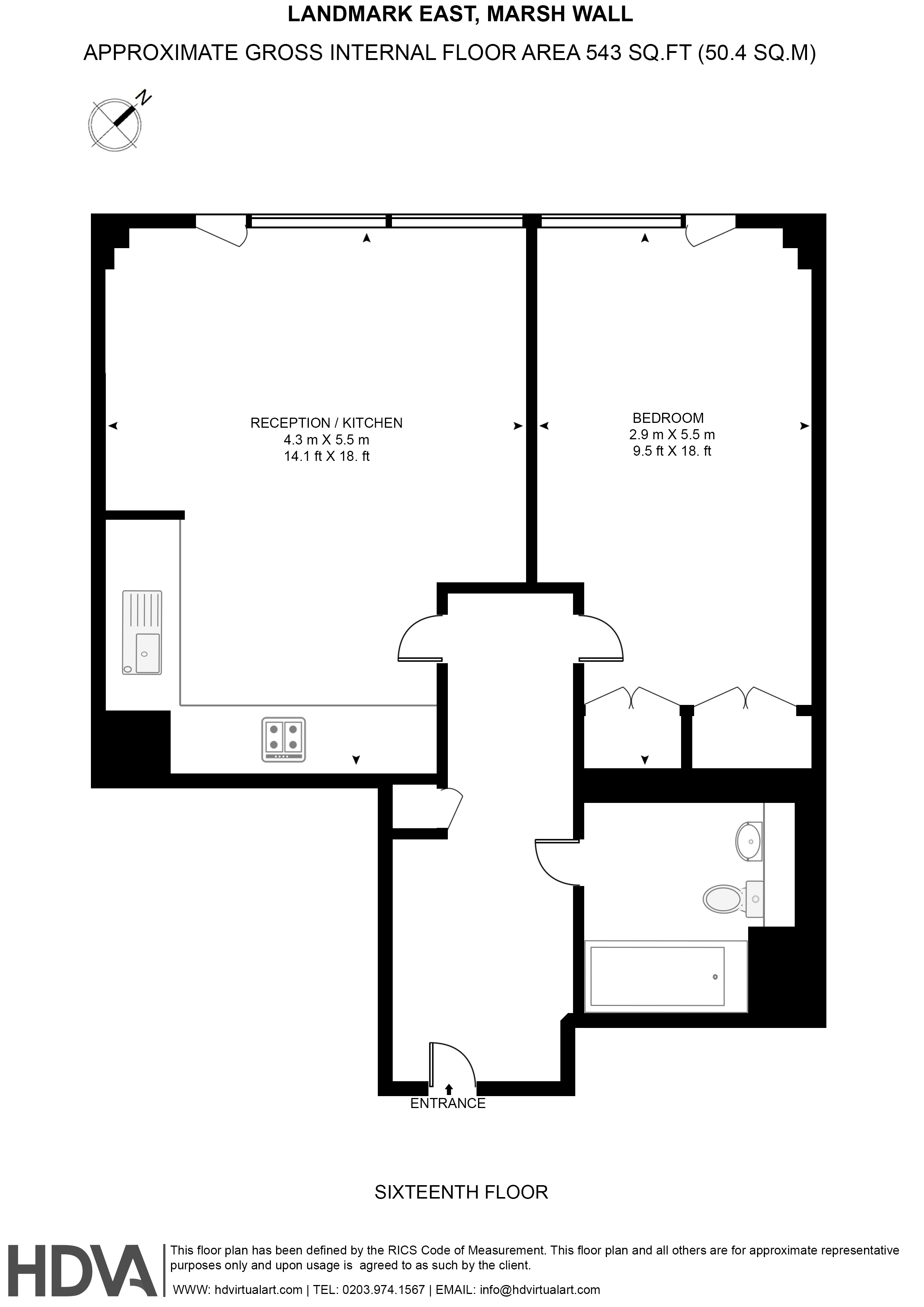 Flat 1609, Landmark East Tower, 24, Marsh Wall, London floorplan