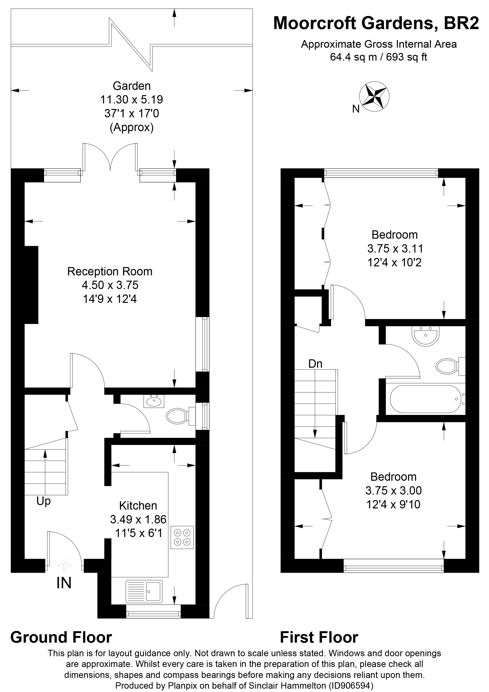 Moorcroft Gardens, Bromley, Kent BR2, 2 bedroom end terrace house for