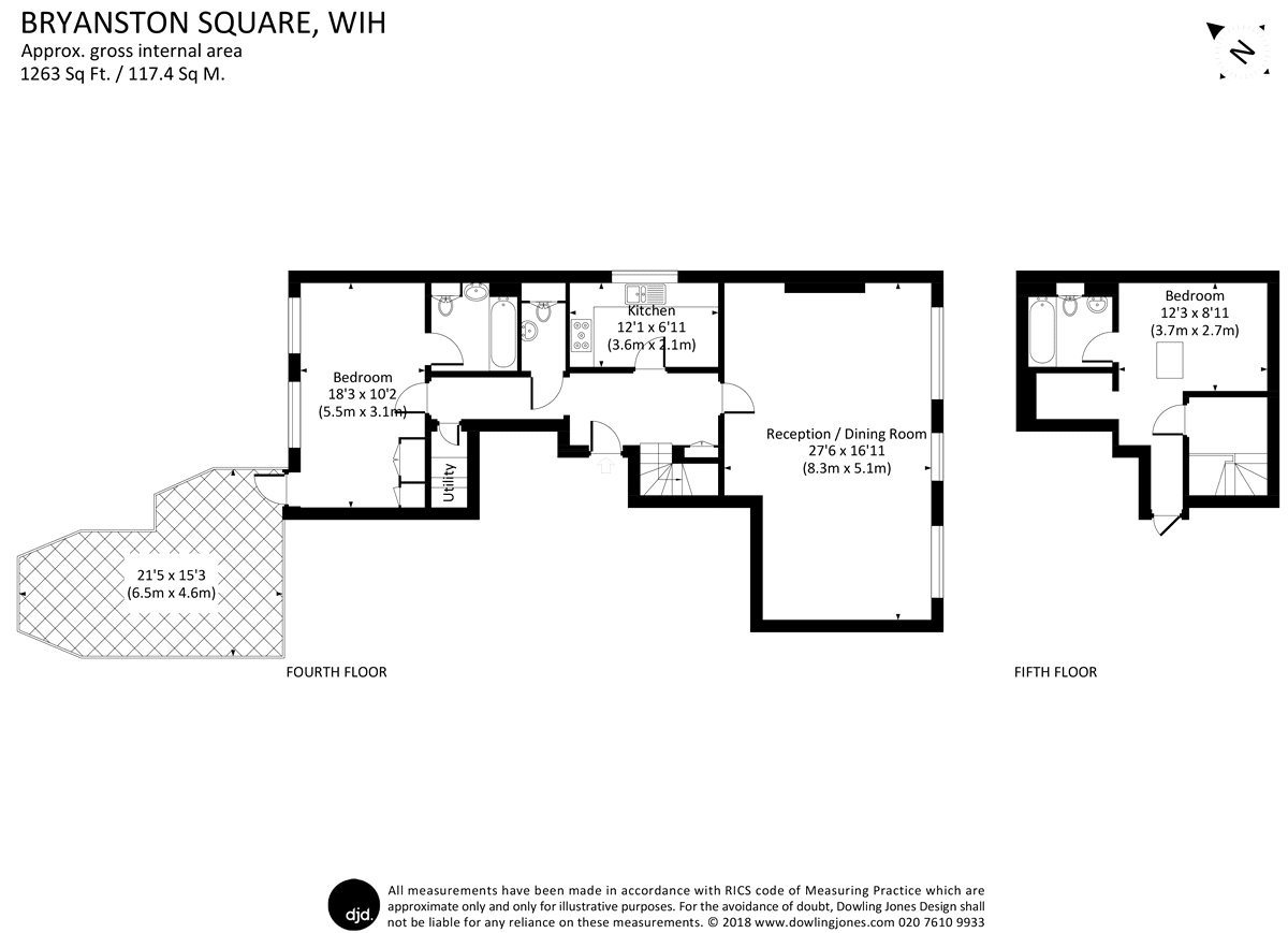Flat 9 Fourth & Fifth Floor, 44, Bryanston Square, London floorplan