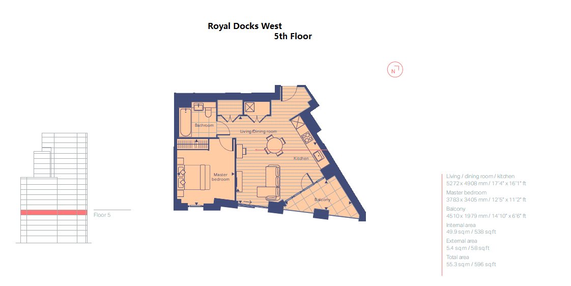 1 Bedrooms Flat for sale in Royal Docks West, Western Gateway, Royal Victoria Docks, London E16