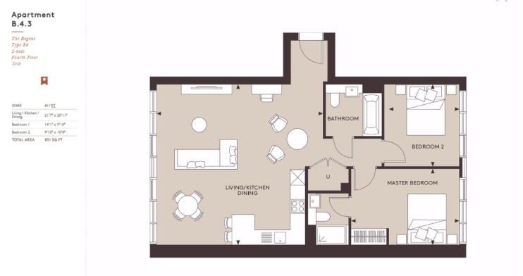 Apartment 403 The Regent, 64, Shadwell Street, Birmingham floorplan