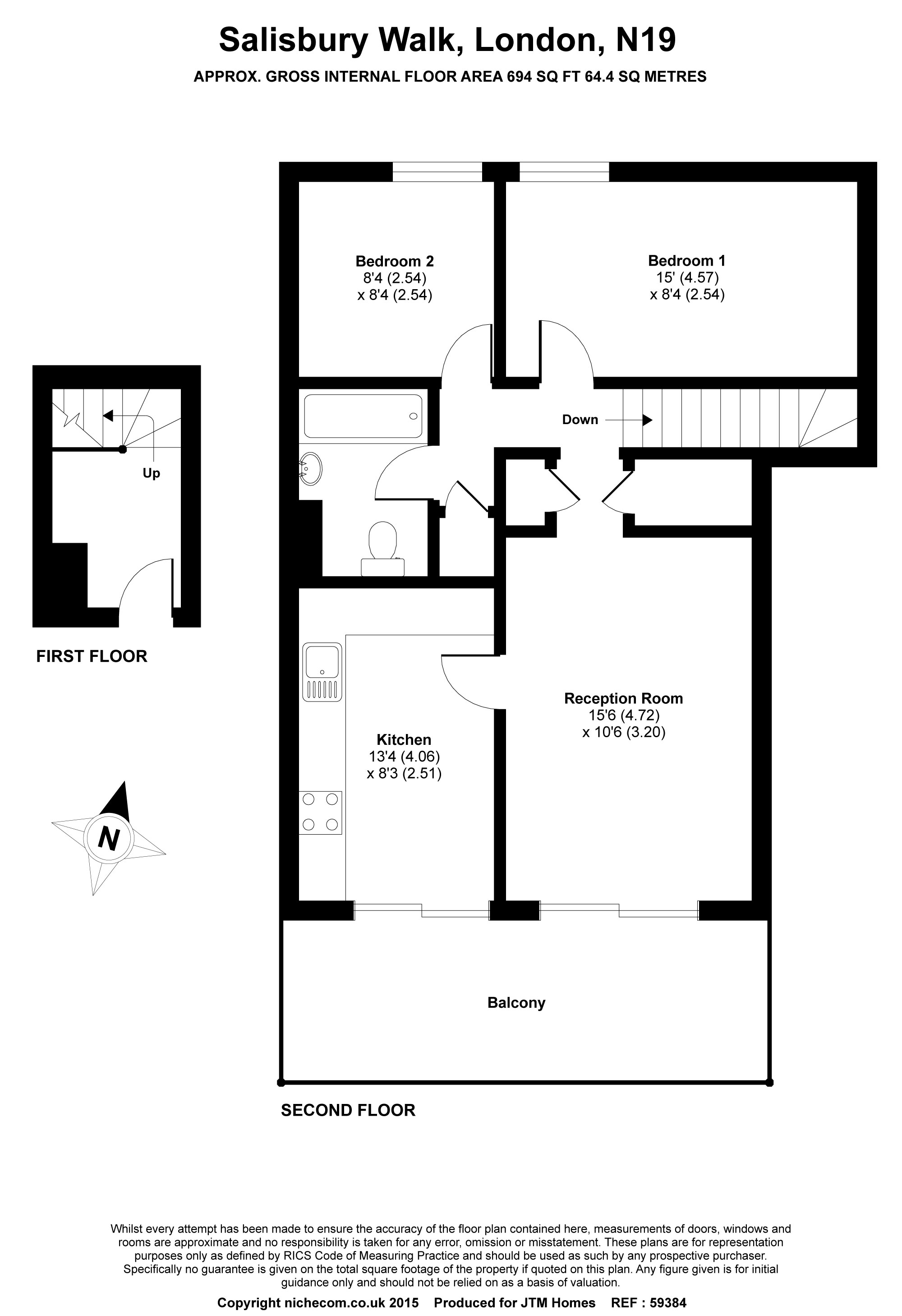 2 Bedrooms Flat to rent in Salisbury Walk, London N19