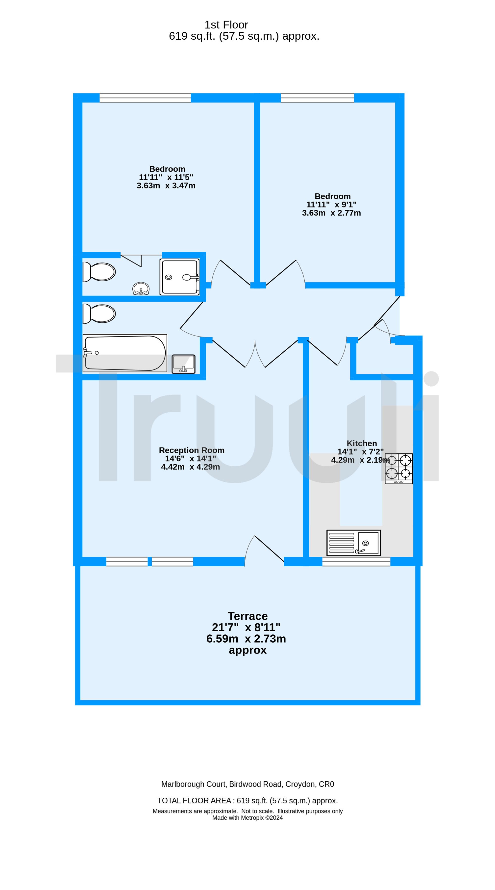 Flat 2, Marlborough Court 2a Birdhurst Road, South Croydon floorplan
